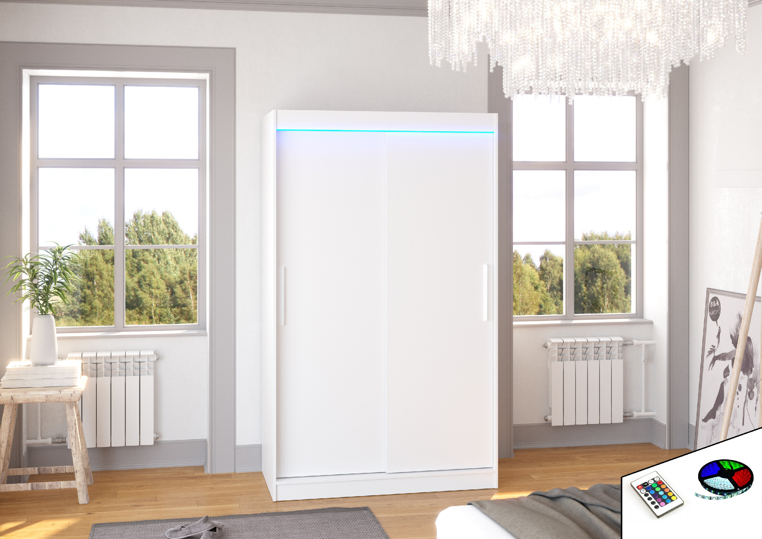 ADRK Šatní skříň posuvná s LED osvětlením COLLIN W 120 L