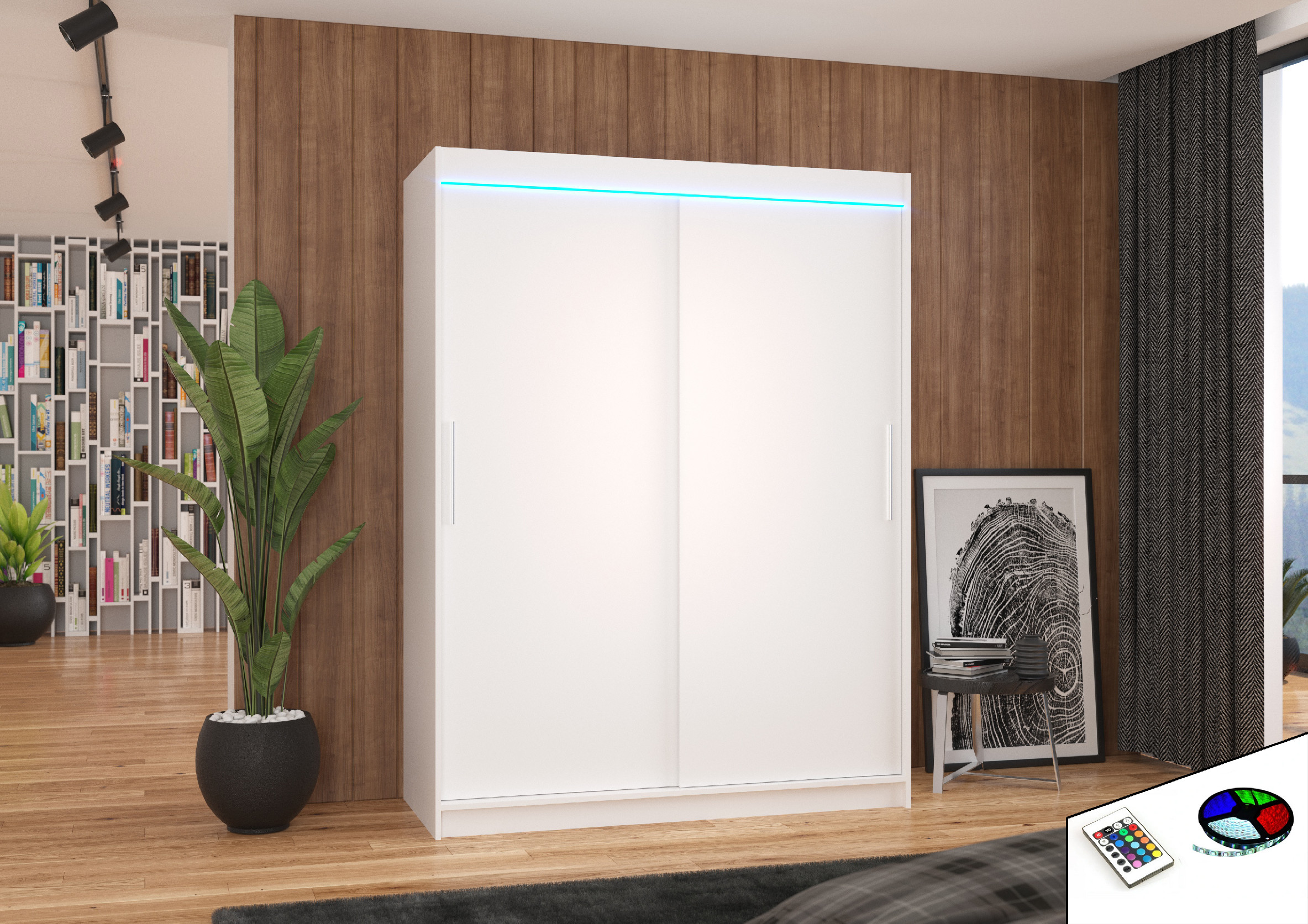 ADRK Šatní skříň posuvná s LED osvětlením DENVER W 150 L
