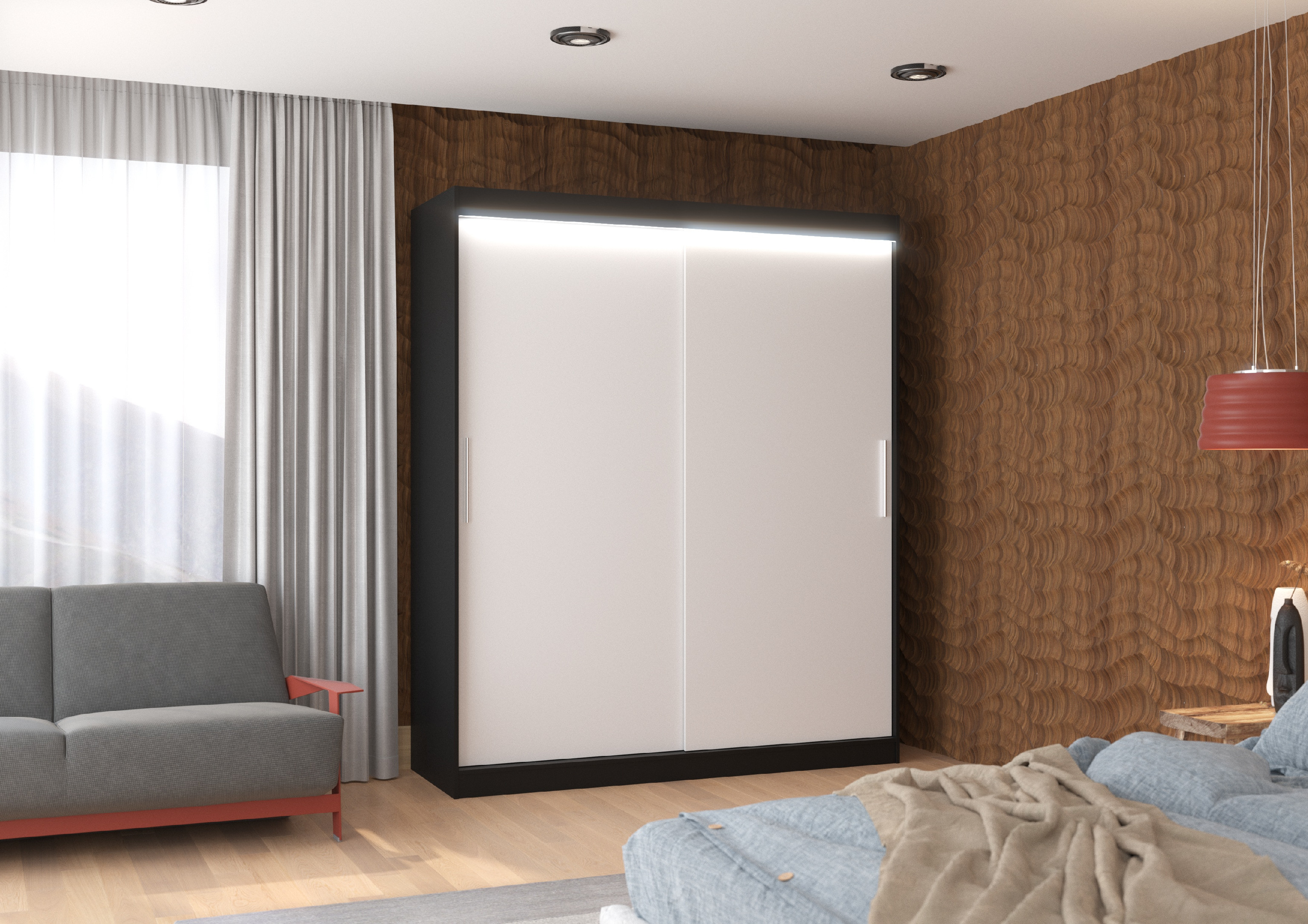 ADRK Šatní skříň posuvná s LED osvětlením LINCOLN B-W 180 L