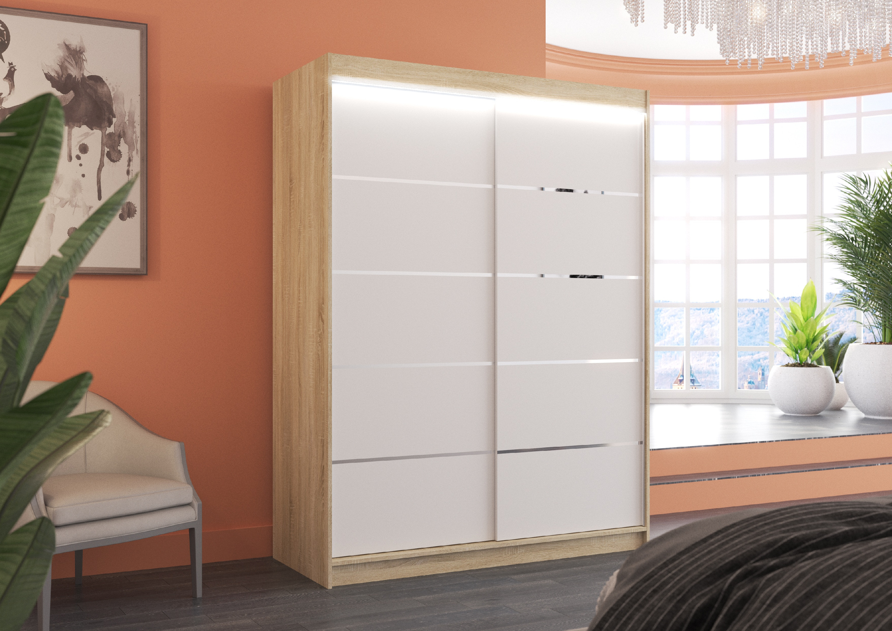 ADRK Šatní skříň posuvná s LED osvětlením LUFT S-W 150 L