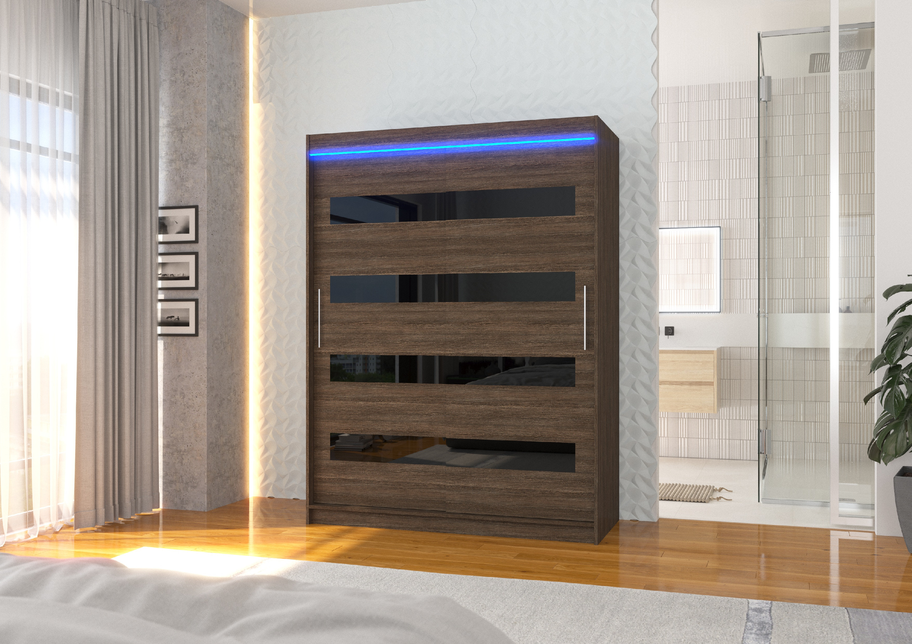ADRK Šatní skříň posuvná s LED osvětlením MARTINEZ CH-BL 150 L
