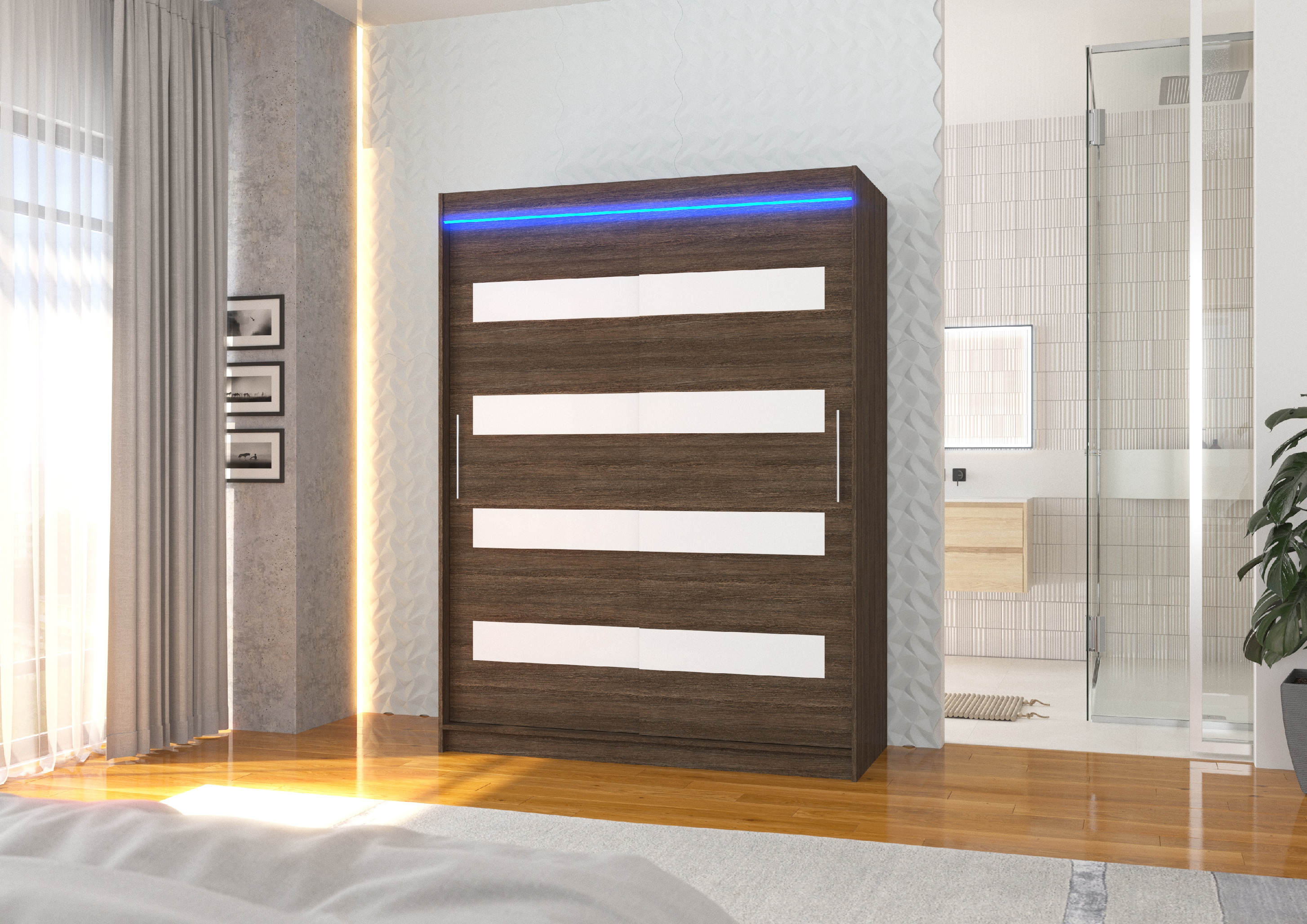 ADRK Šatní skříň posuvná s LED osvětlením MARTINEZ CH-WL 150 L