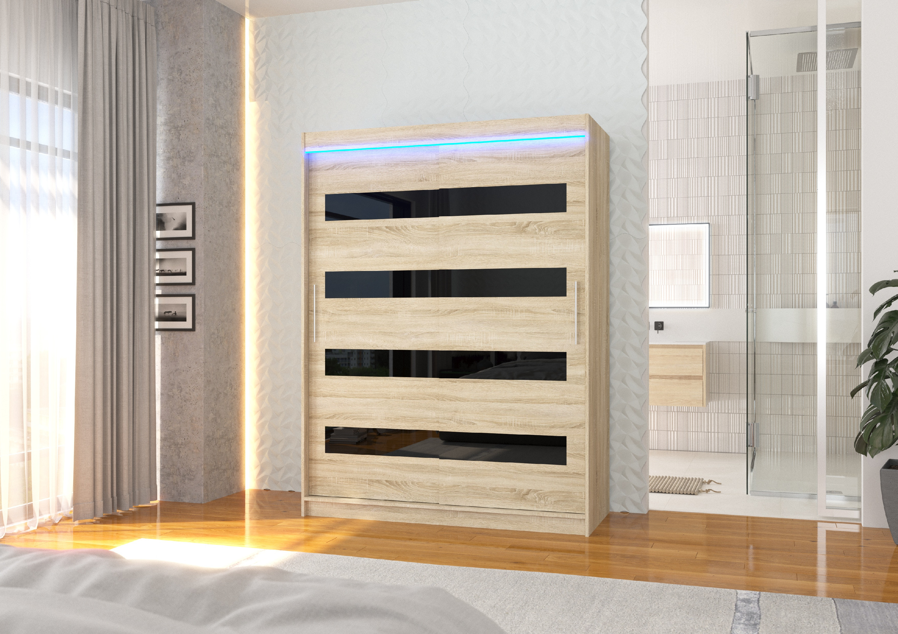 ADRK Šatní skříň posuvná s LED osvětlením MARTINEZ S-BL 150 L