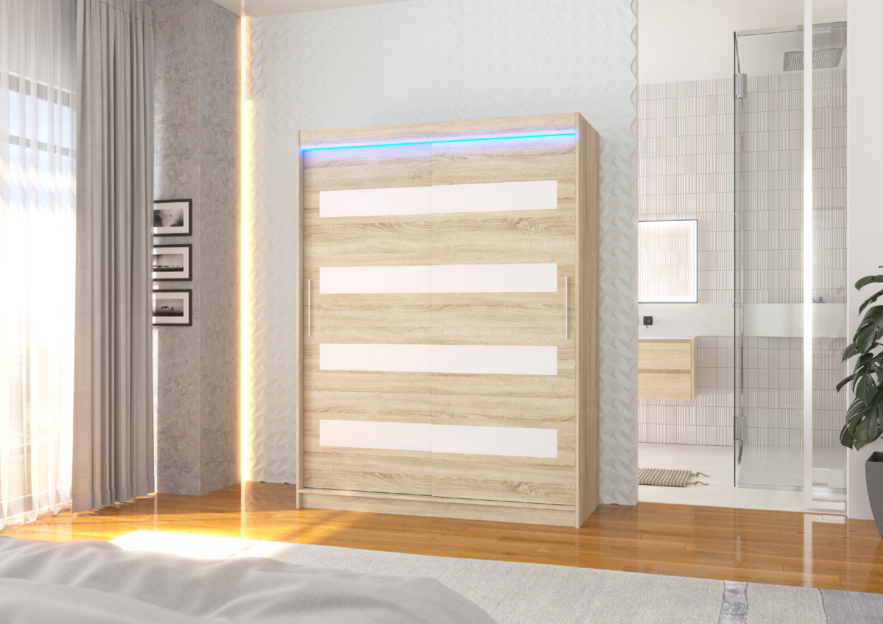 ADRK Šatní skříň posuvná s LED osvětlením MARTINEZ S-WL 150 L