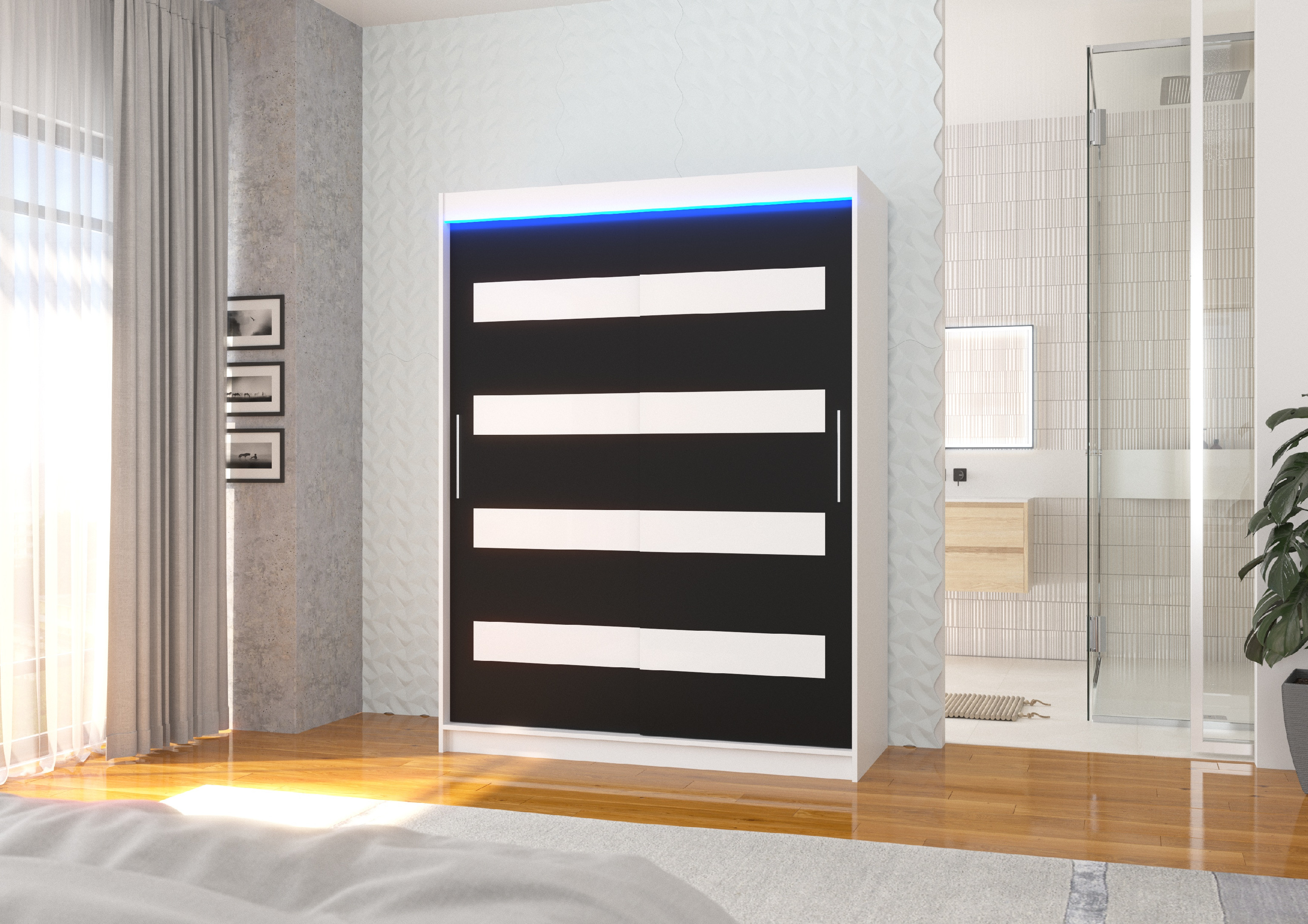ADRK Šatní skříň posuvná s LED osvětlením MARTINEZ W-B-WL 150 L