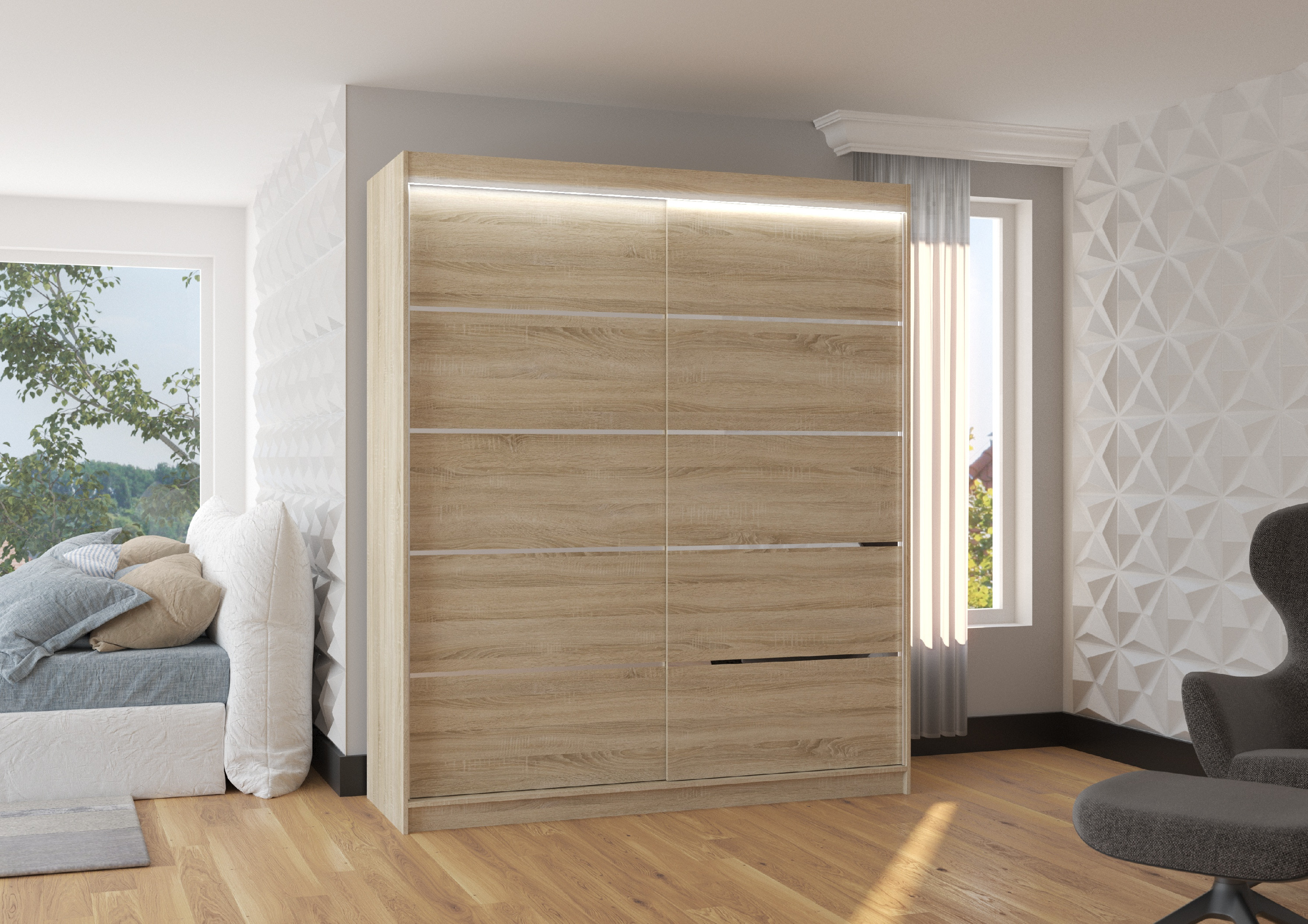 ADRK Šatní skříň posuvná s LED osvětlením SPECTRA S 180 L