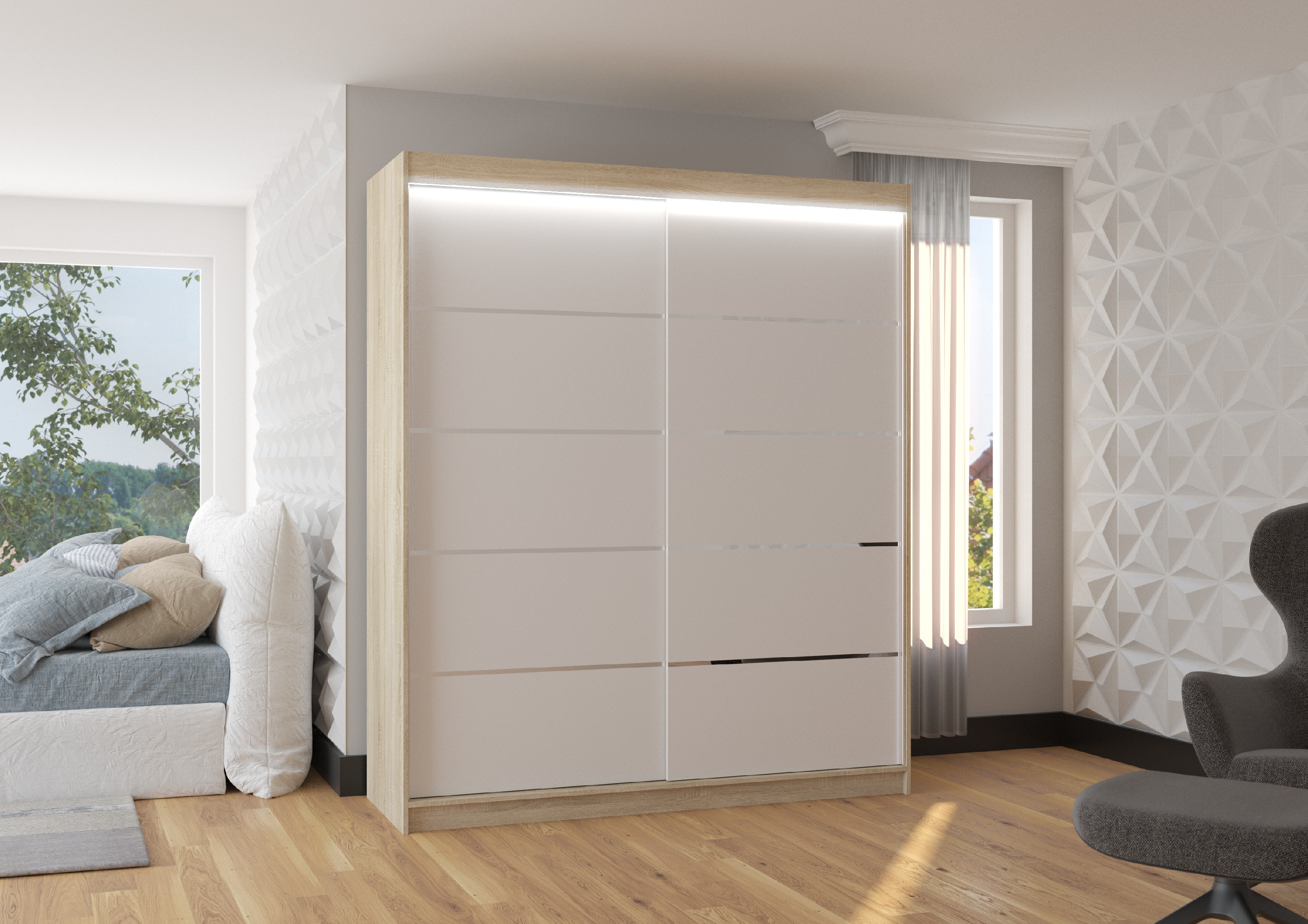 ADRK Šatní skříň posuvná s LED osvětlením SPECTRA S-W 180 L