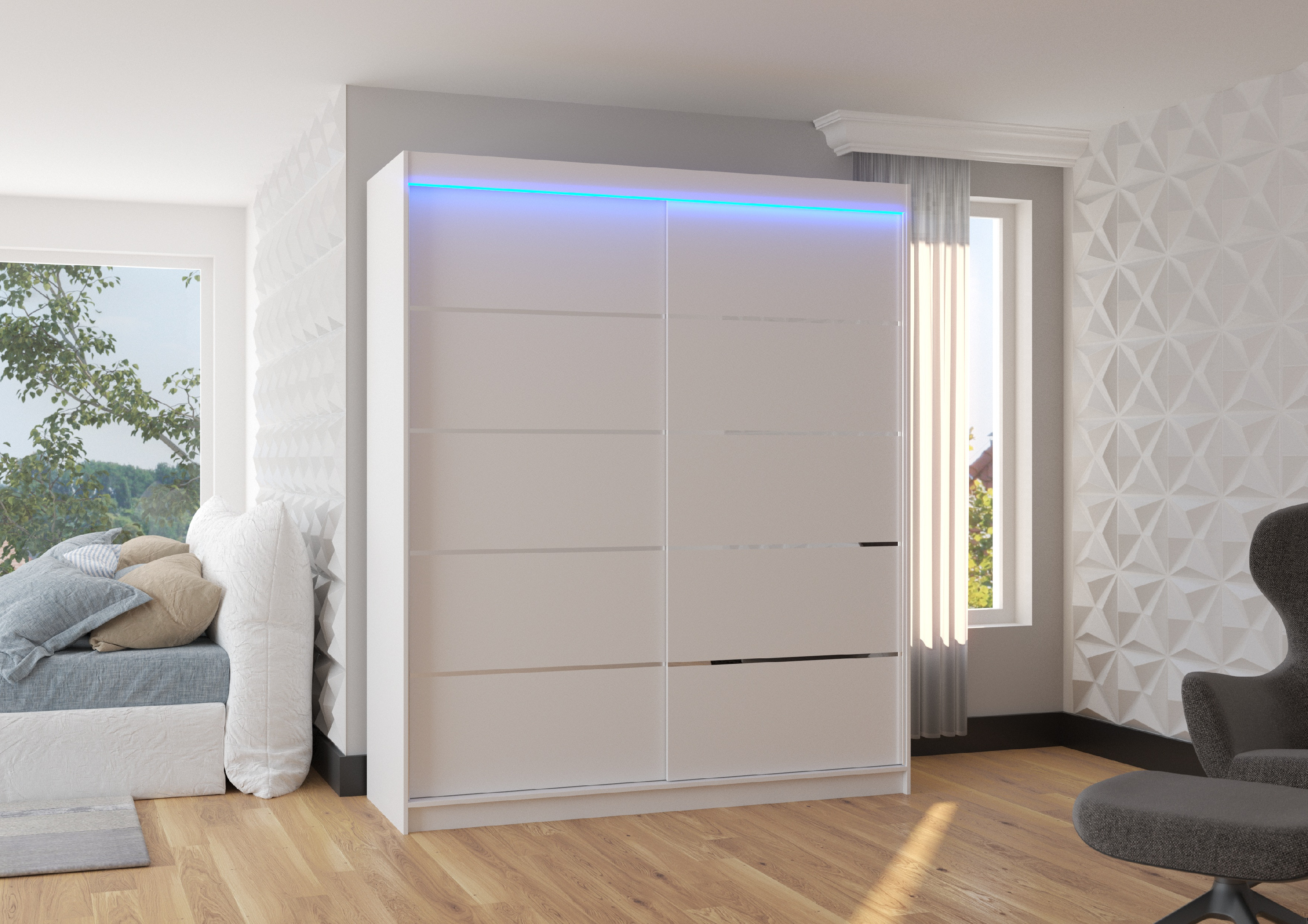 ADRK Šatní skříň posuvná s LED osvětlením SPECTRA W 180 L