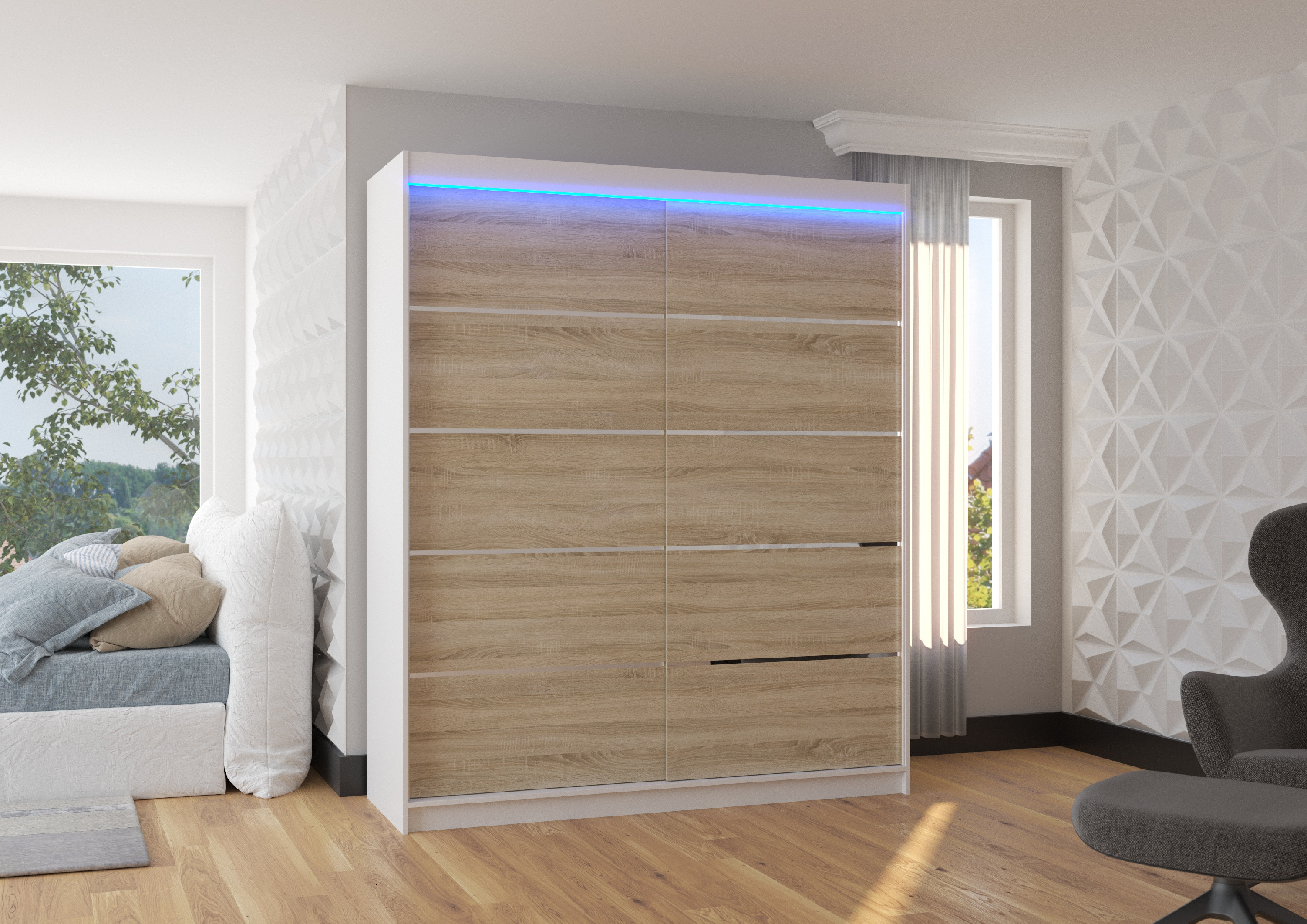 ADRK Šatní skříň posuvná s LED osvětlením SPECTRA W-S 180 L