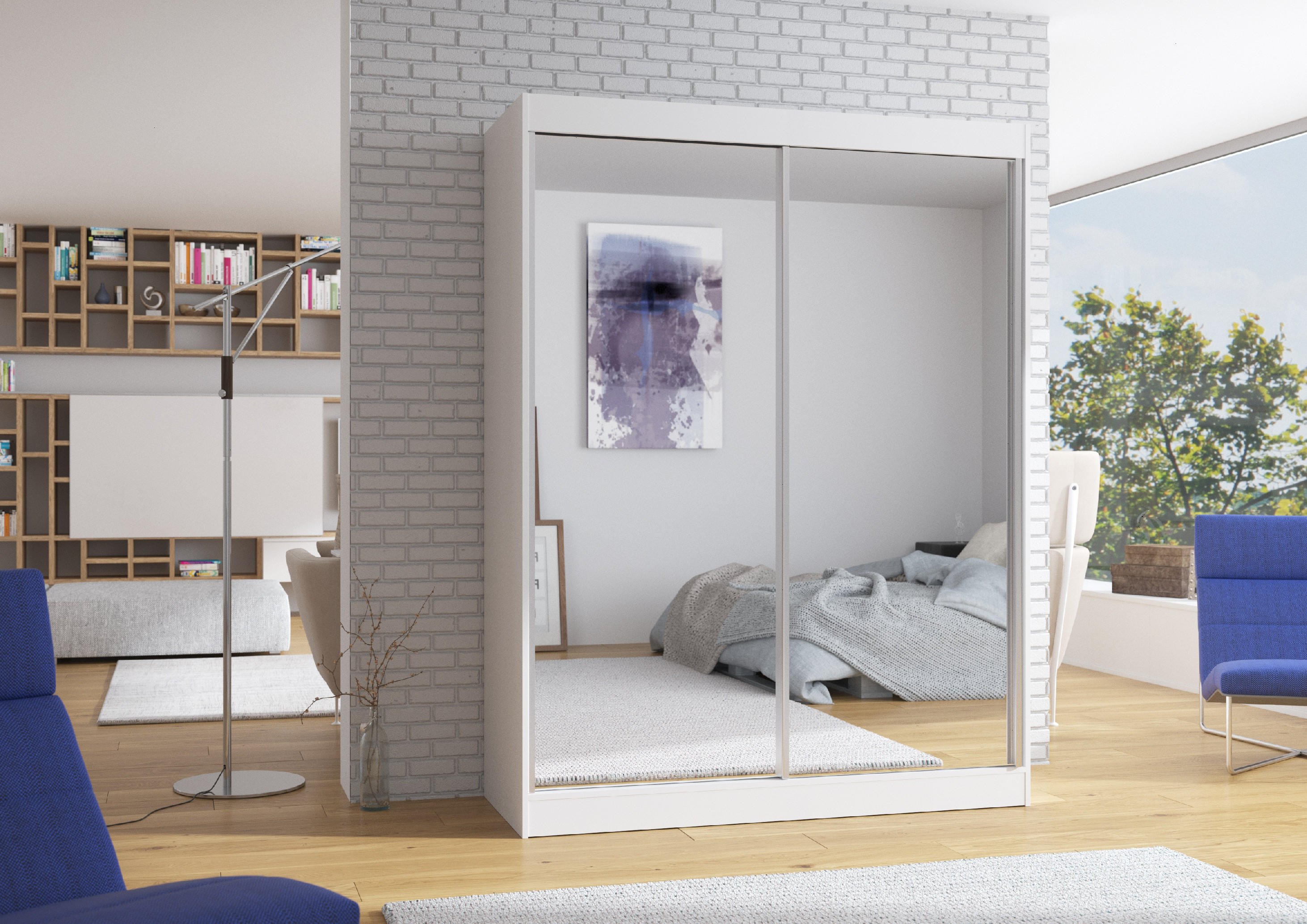 ADRK Šatní zrcadlová skříň posuvná FLOREST W 150