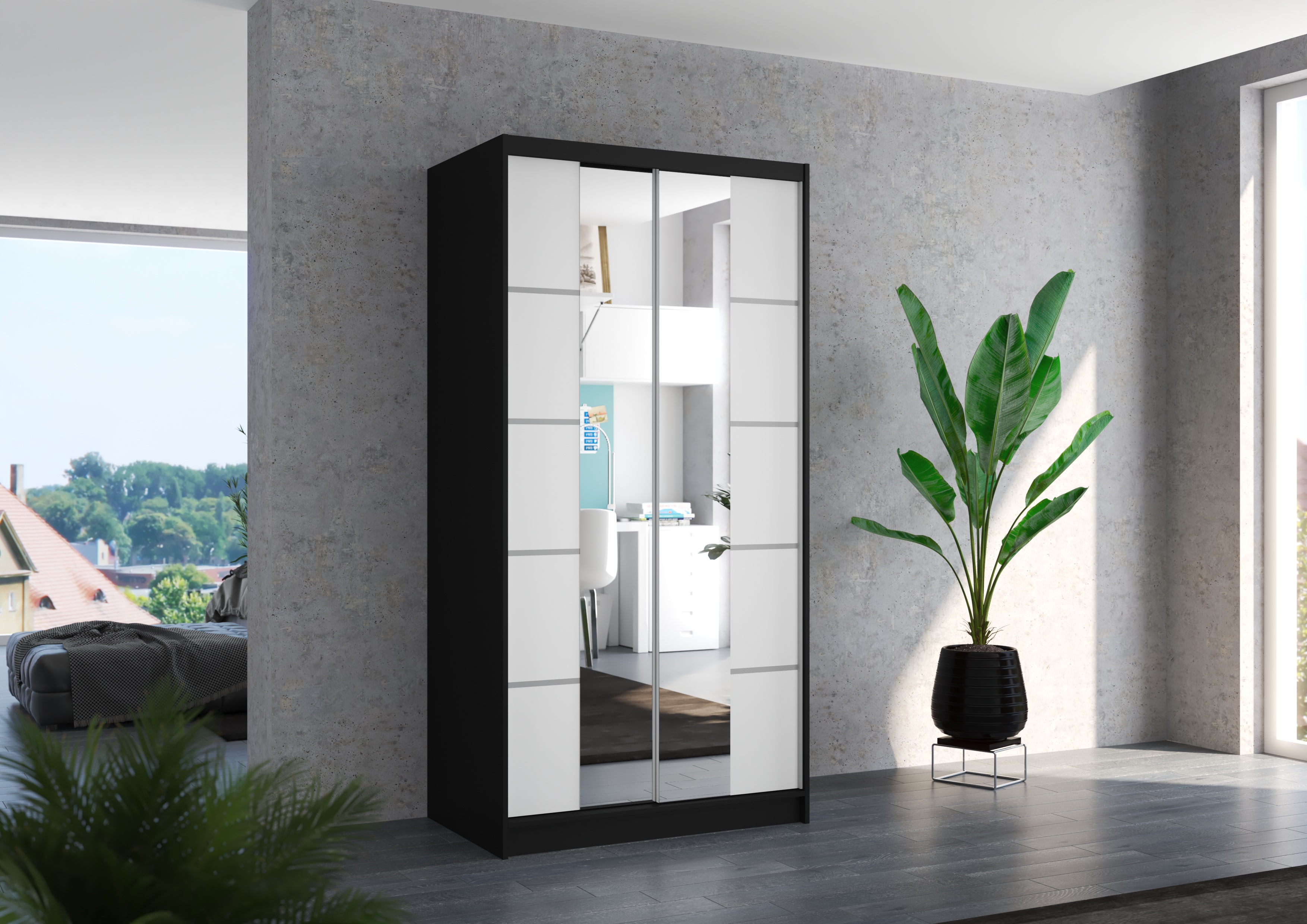 ADRK Šatní zrcadlová skříň posuvná KSAWER B-W 100