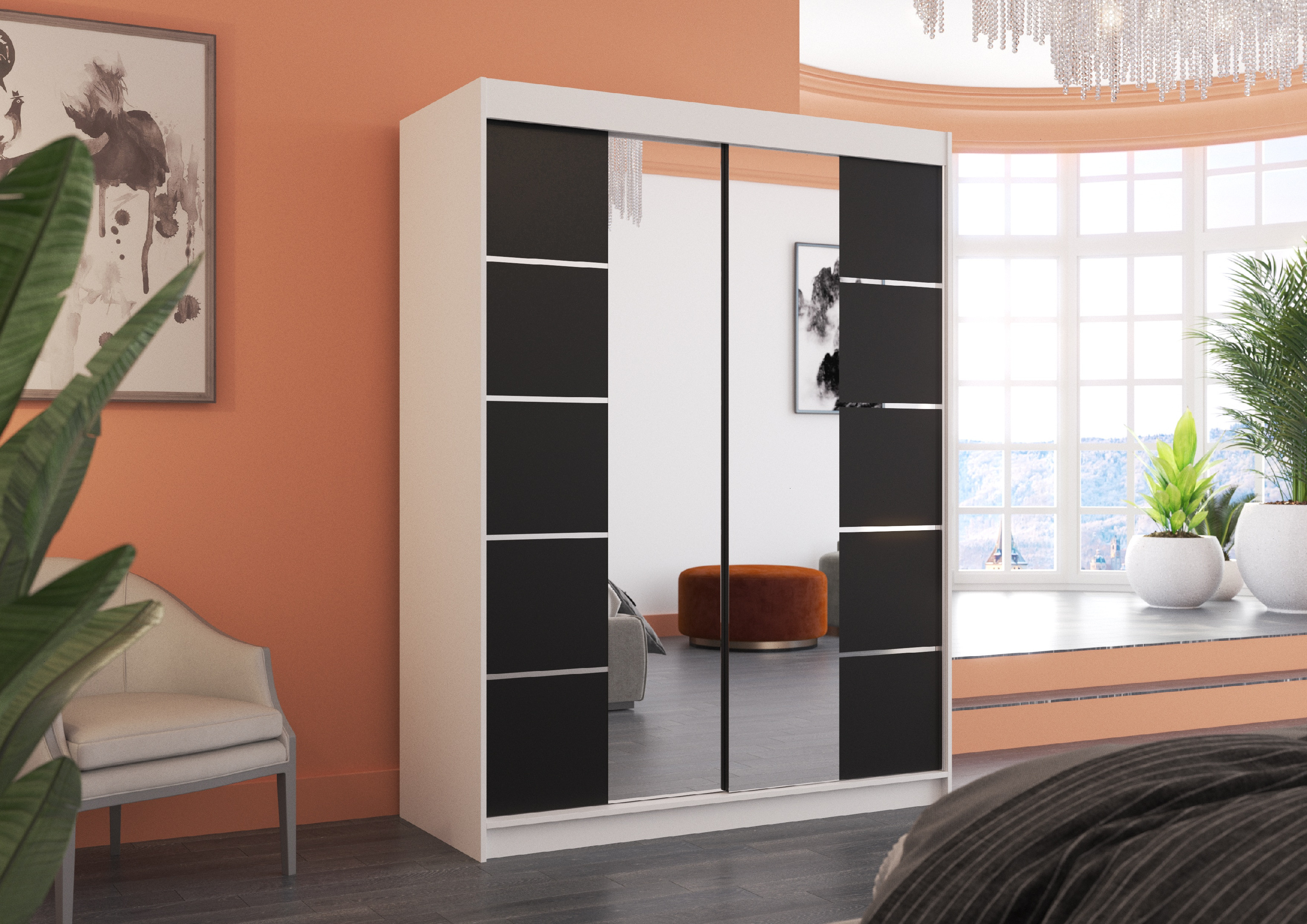 ADRK Šatní zrcadlová skříň posuvná NORDIC W-B 150