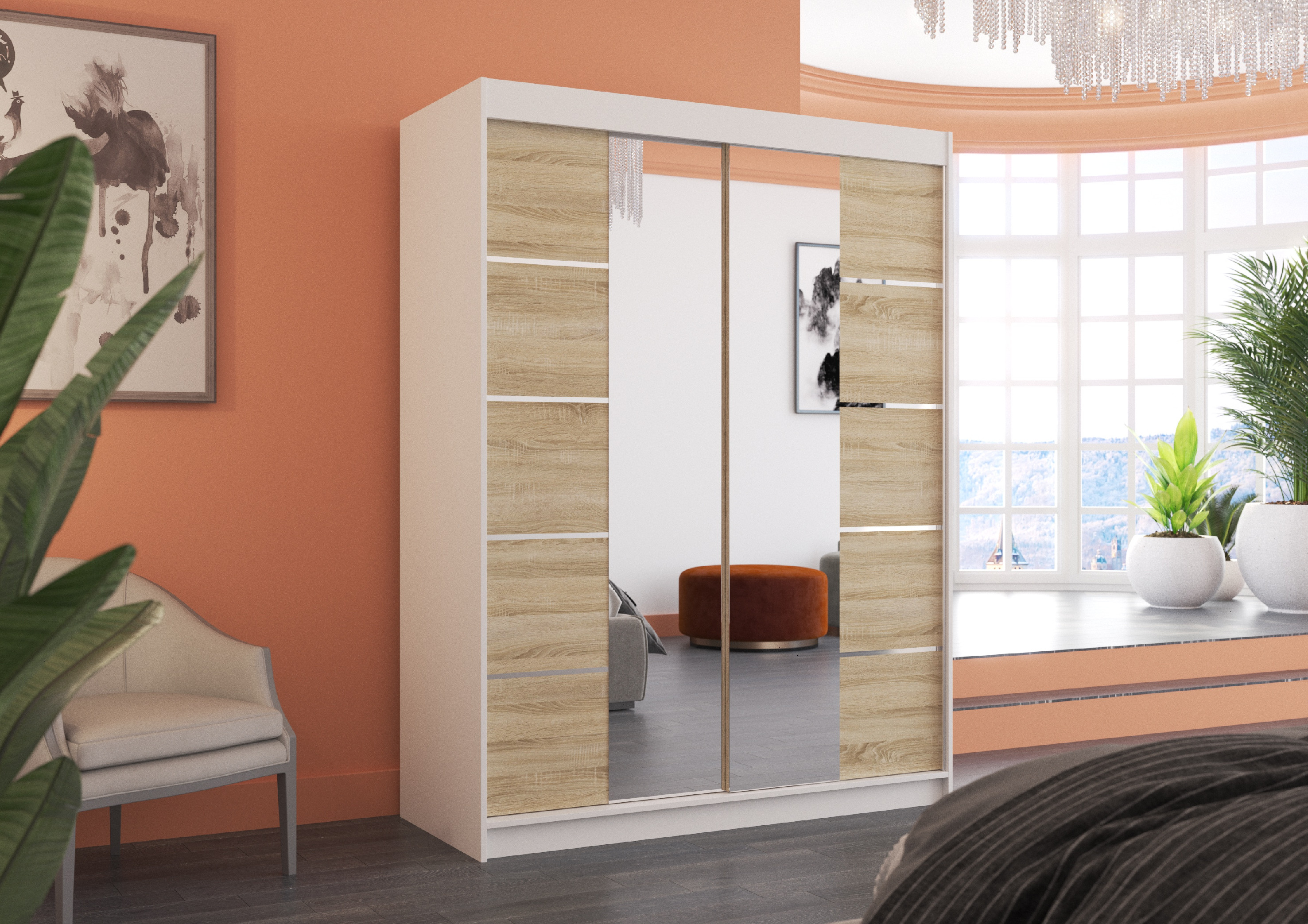 ADRK Šatní zrcadlová skříň posuvná NORDIC W-S 150
