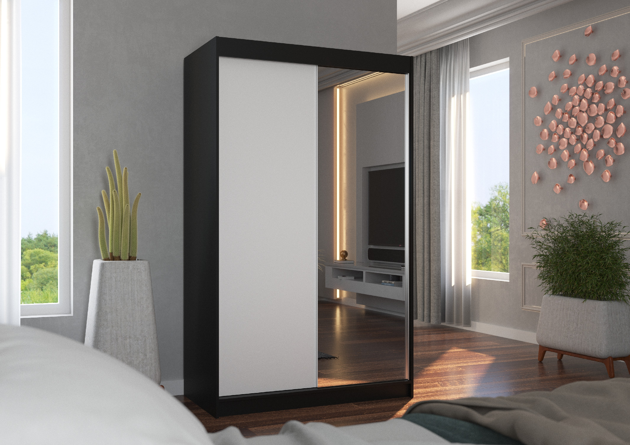 ADRK Šatní zrcadlová skříň posuvná REWENA B-W 120