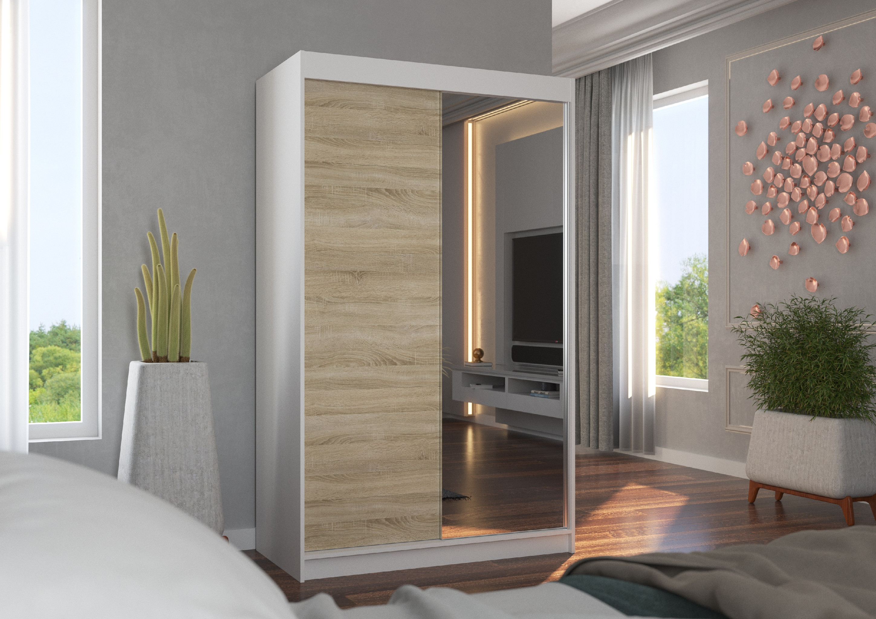 ADRK Šatní zrcadlová skříň posuvná REWENA W-S 120