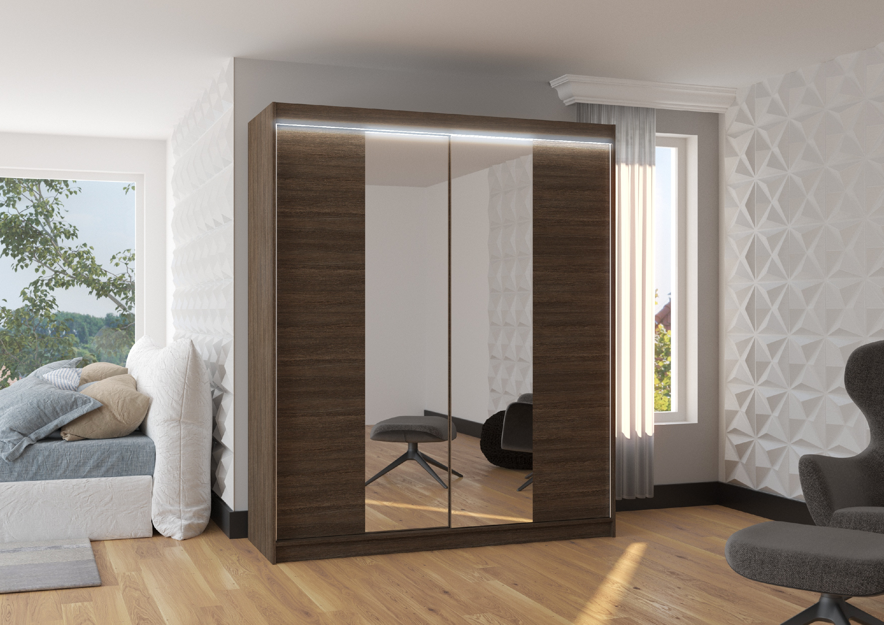 ADRK Šatní zrcadlová skříň posuvná s LED osvětlením BALANCE CH 180 L