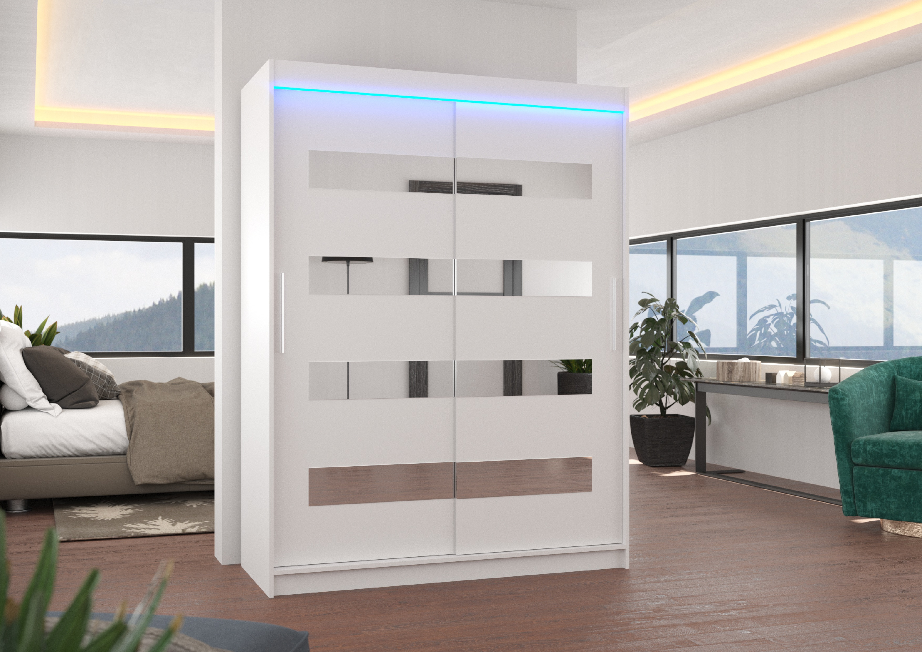 ADRK Šatní zrcadlová skříň posuvná s LED osvětlením BALTIC W 150 L