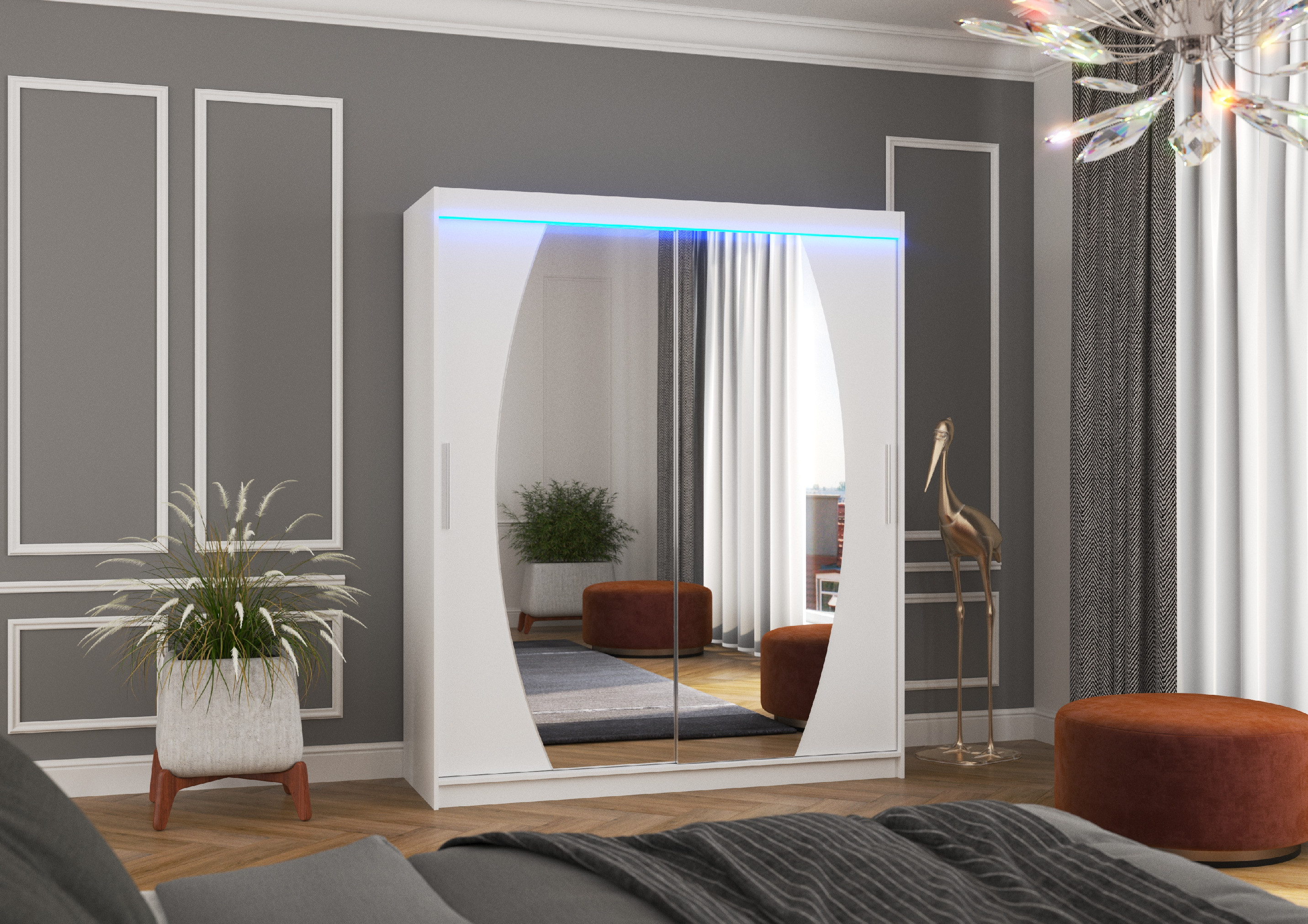 ADRK Šatní zrcadlová skříň posuvná s LED osvětlením BALTIMORE W 180 L