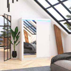 ADRK Šatní zrcadlová skříň posuvná s LED osvětlením BIANCO W 150 L