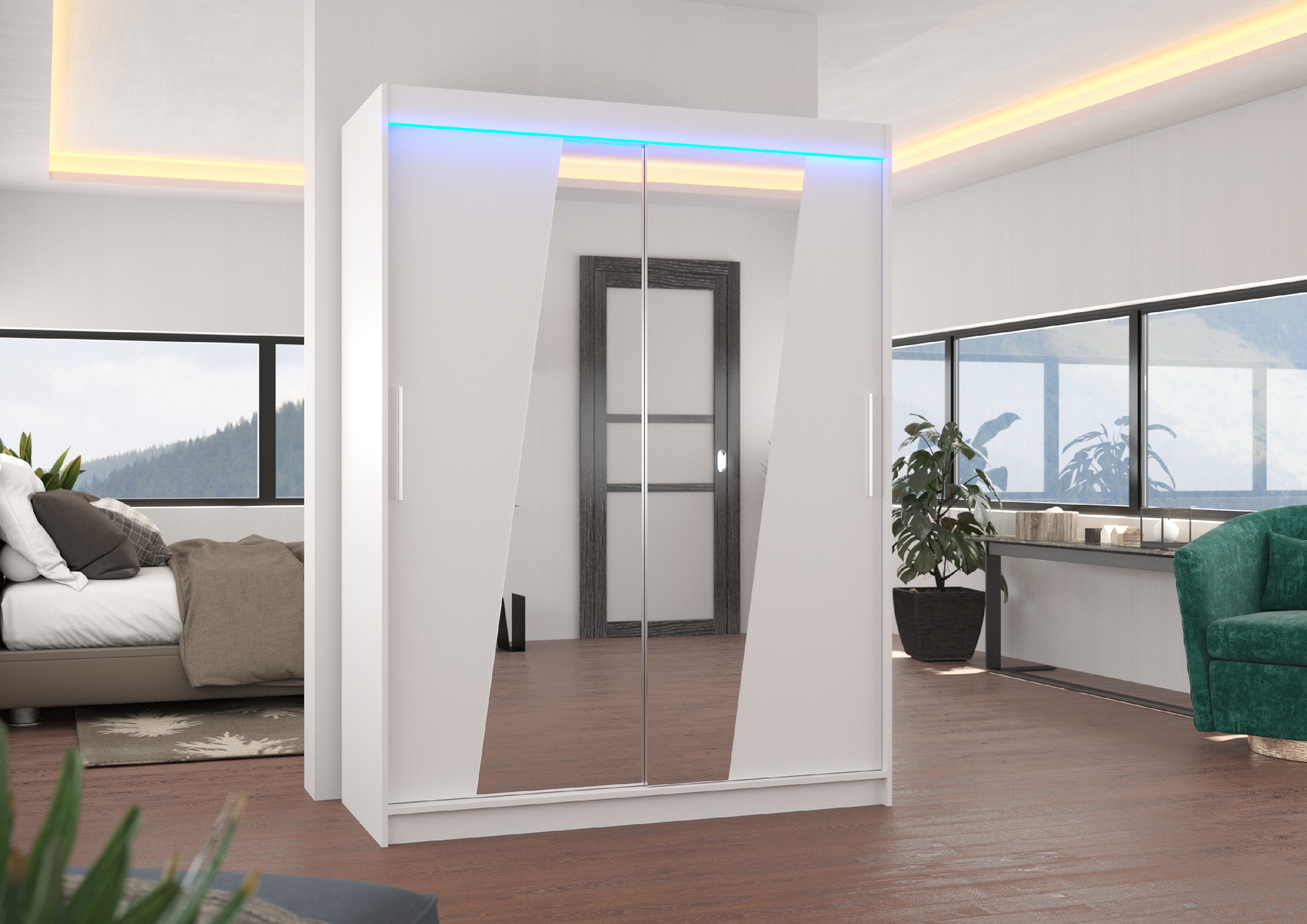 ADRK Šatní zrcadlová skříň posuvná s LED osvětlením BOLTON W 150 L