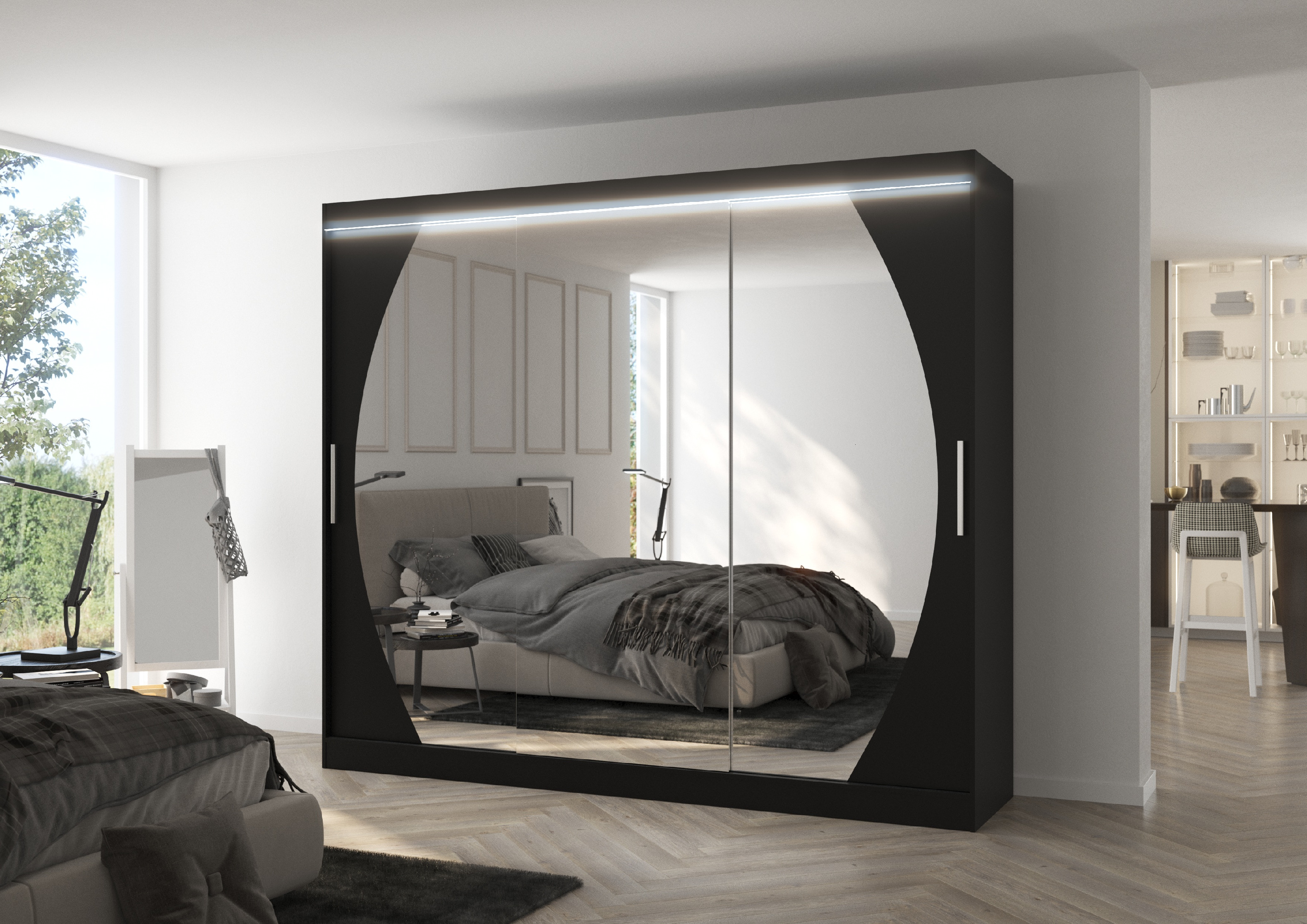 ADRK Šatní zrcadlová skříň posuvná s LED osvětlením CAMBE B 250 L