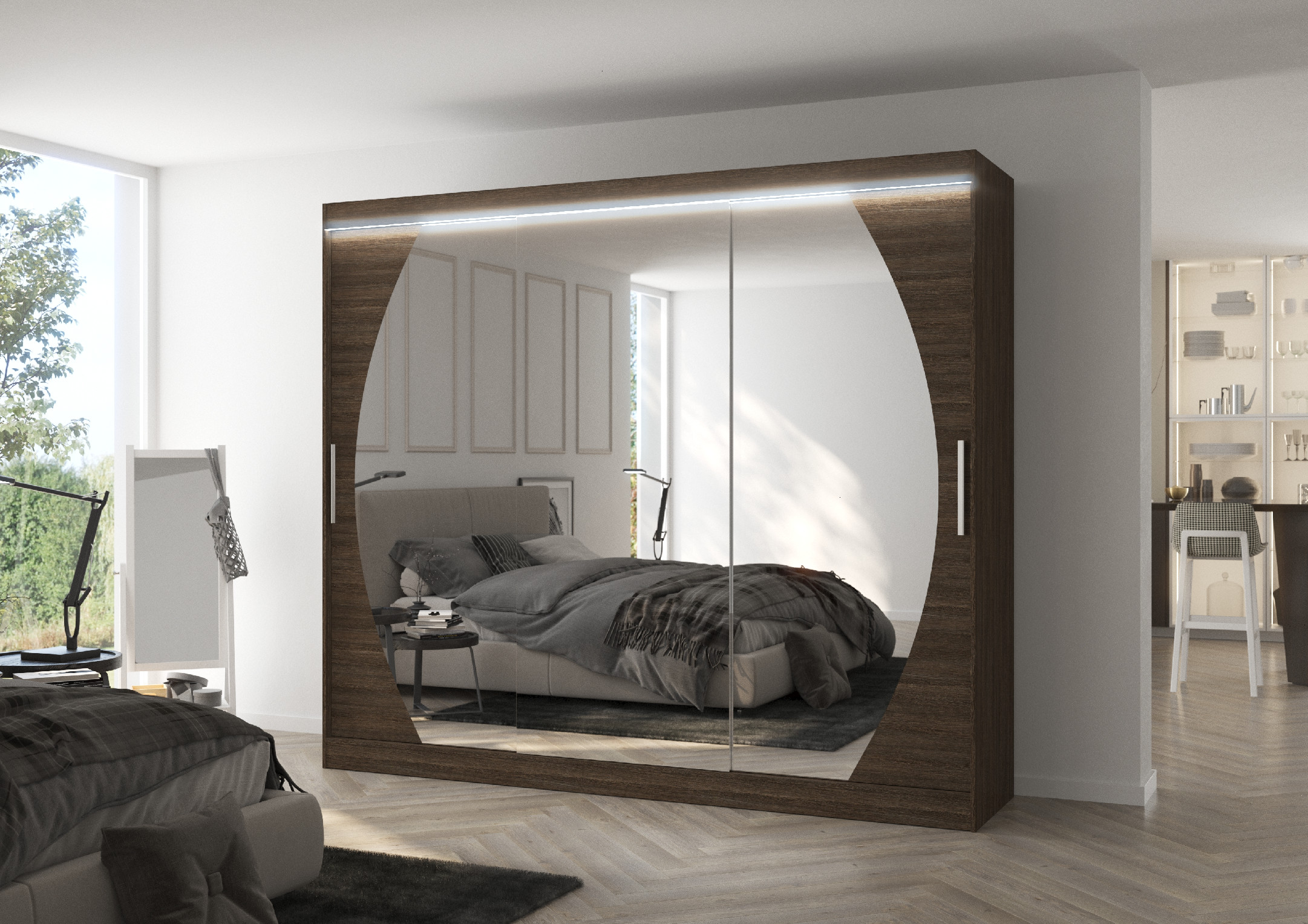 ADRK Šatní zrcadlová skříň posuvná s LED osvětlením CAMBE CH 250 L