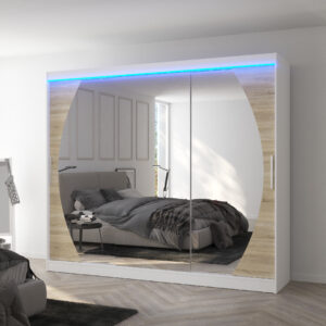 ADRK Šatní zrcadlová skříň posuvná s LED osvětlením CAMBE W-S 250 L