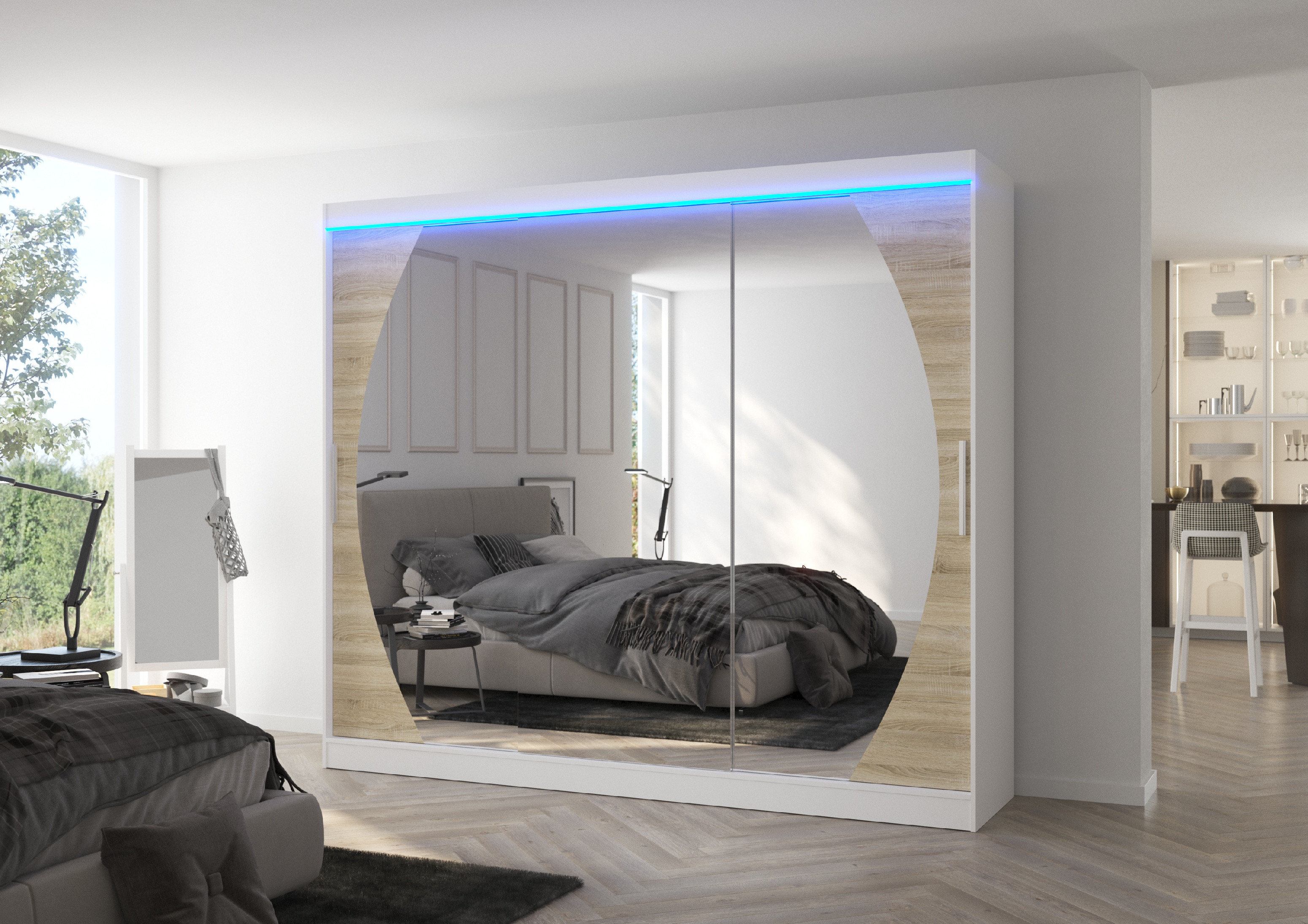 ADRK Šatní zrcadlová skříň posuvná s LED osvětlením CAMBE W-S 250 L