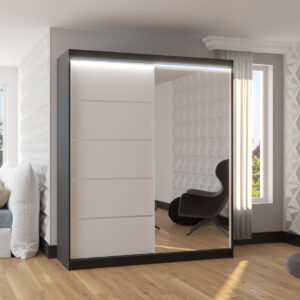 ADRK Šatní zrcadlová skříň posuvná s LED osvětlením CARO B-W 180 L