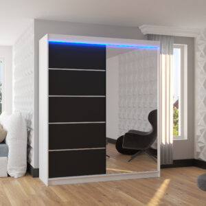 ADRK Šatní zrcadlová skříň posuvná s LED osvětlením CARO W-B 180 L