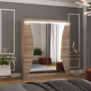 ADRK Šatní zrcadlová skříň posuvná s LED osvětlením CHARLOTTE T 180 L