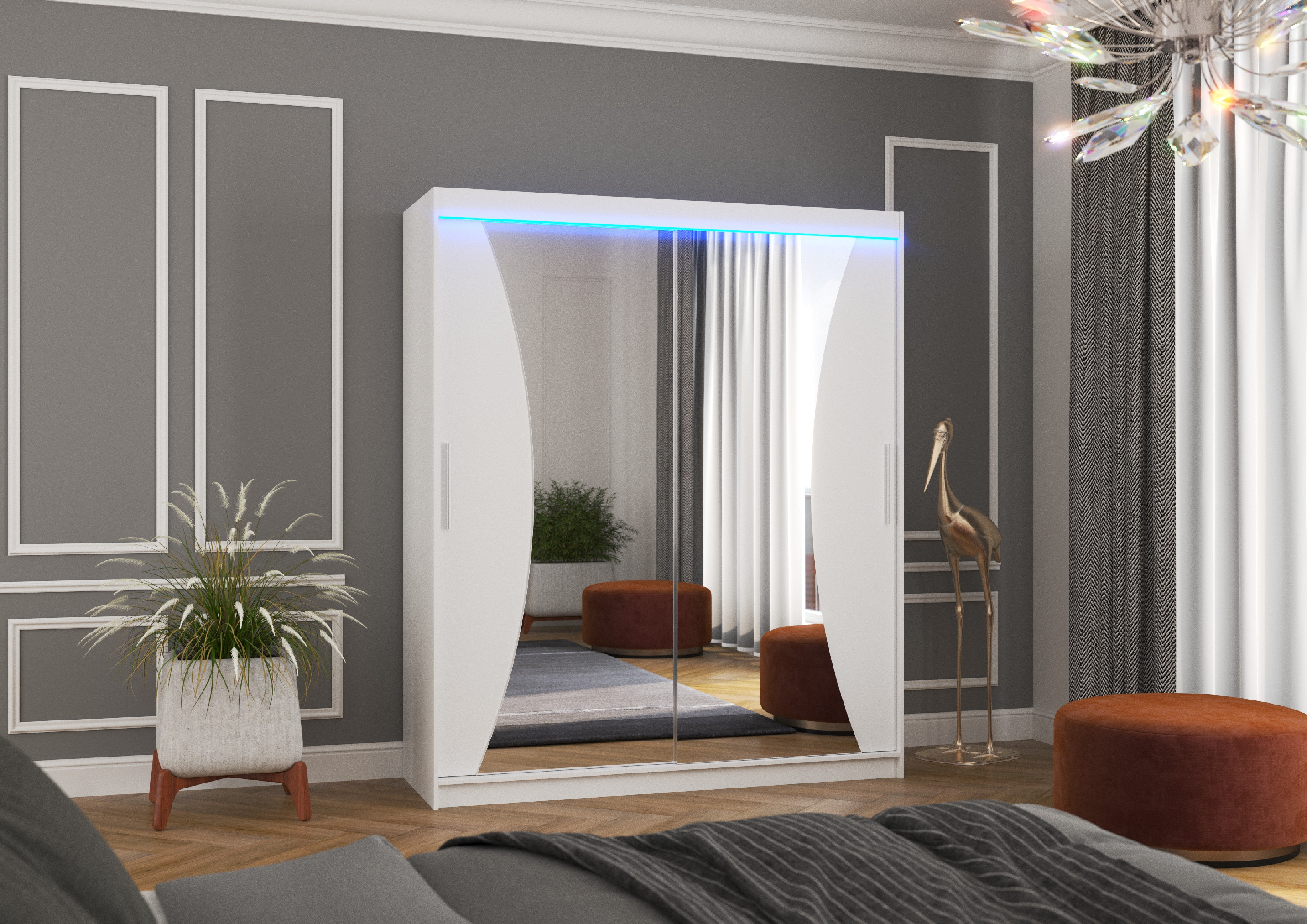 ADRK Šatní zrcadlová skříň posuvná s LED osvětlením CHARLOTTE W 180 L