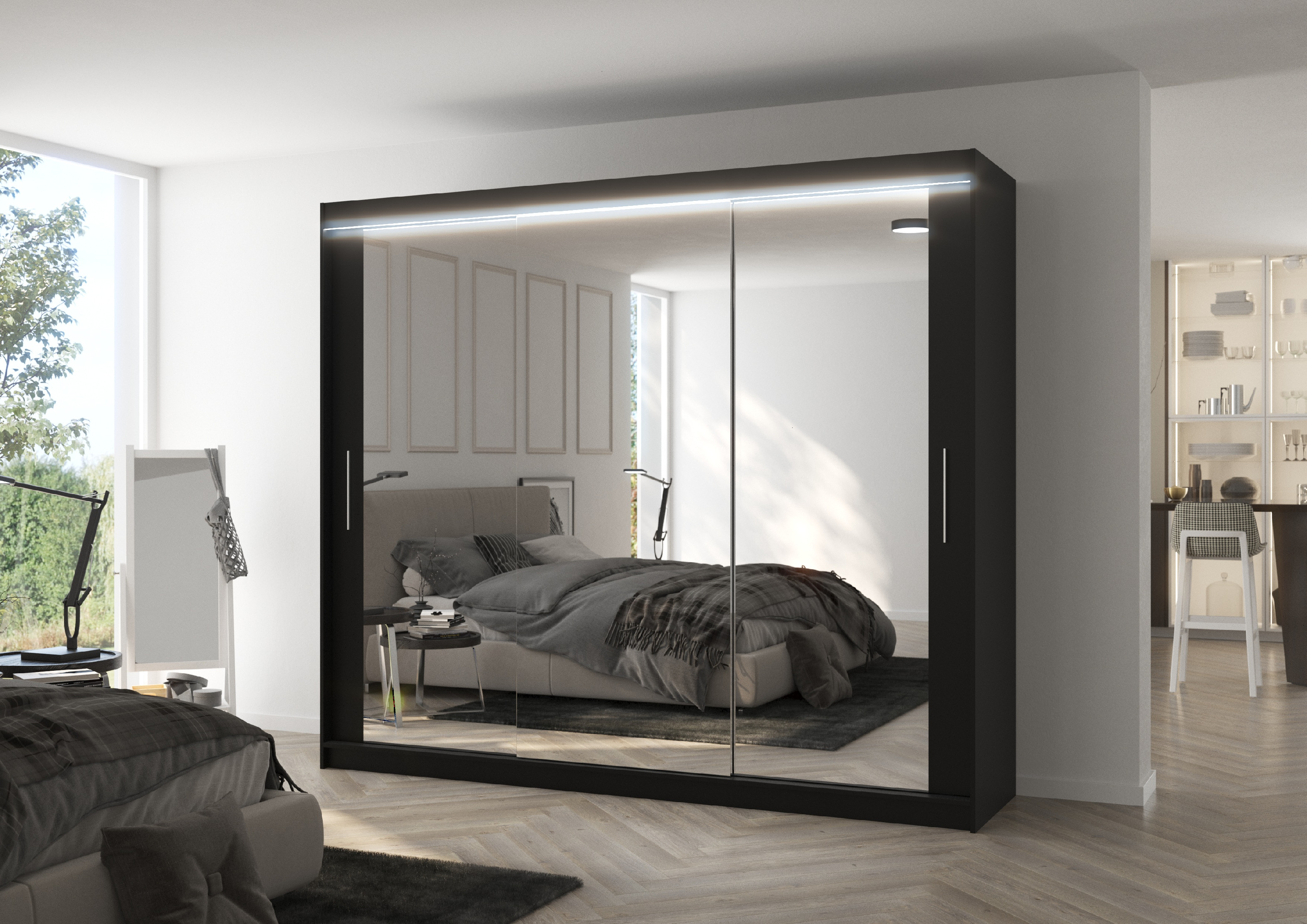 ADRK Šatní zrcadlová skříň posuvná s LED osvětlením CHESTER B 250 L