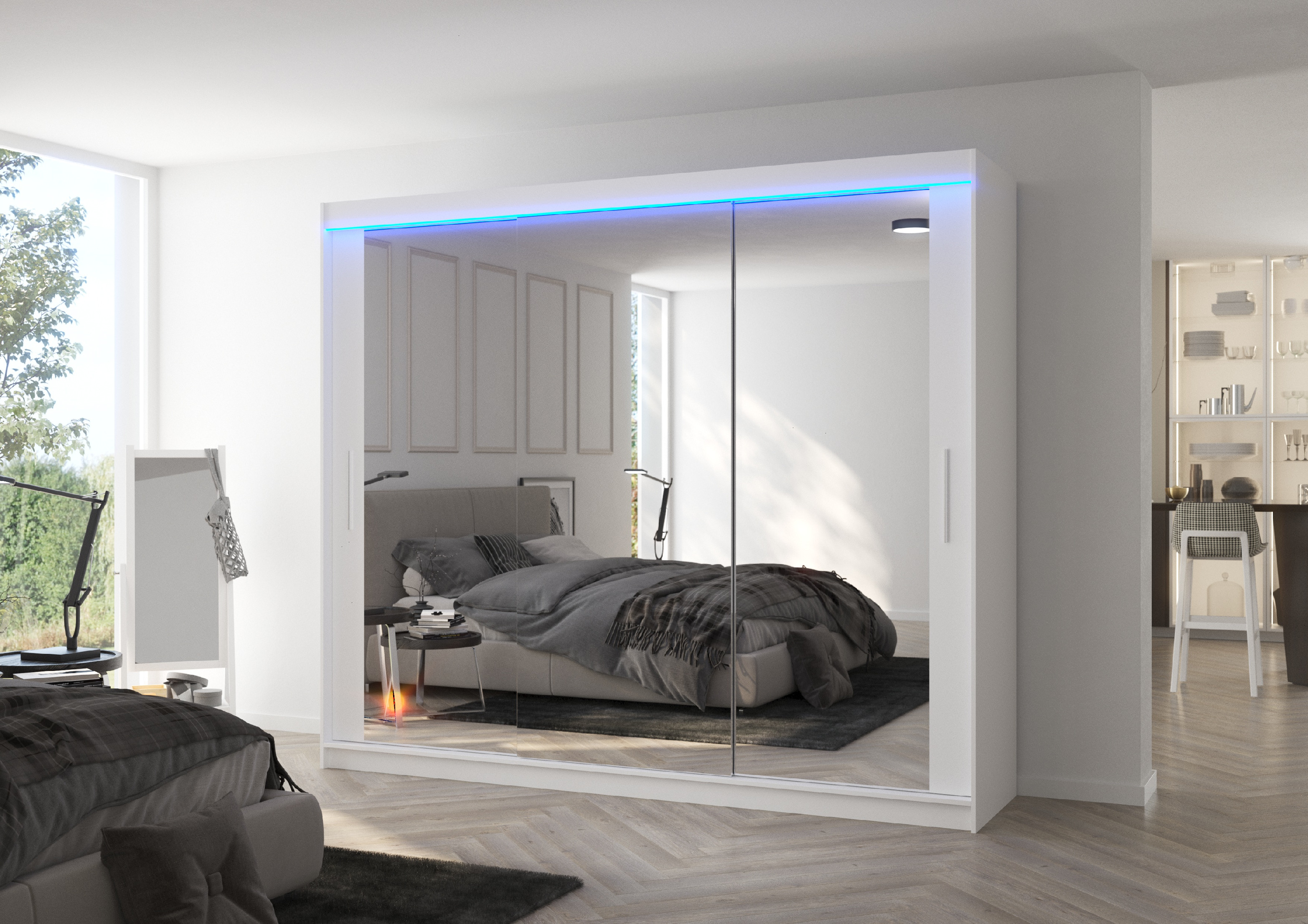 ADRK Šatní zrcadlová skříň posuvná s LED osvětlením CHESTER W 250 L
