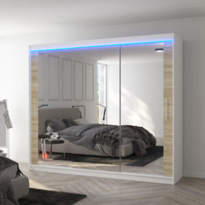 ADRK Šatní zrcadlová skříň posuvná s LED osvětlením CHESTER W-S 250 L