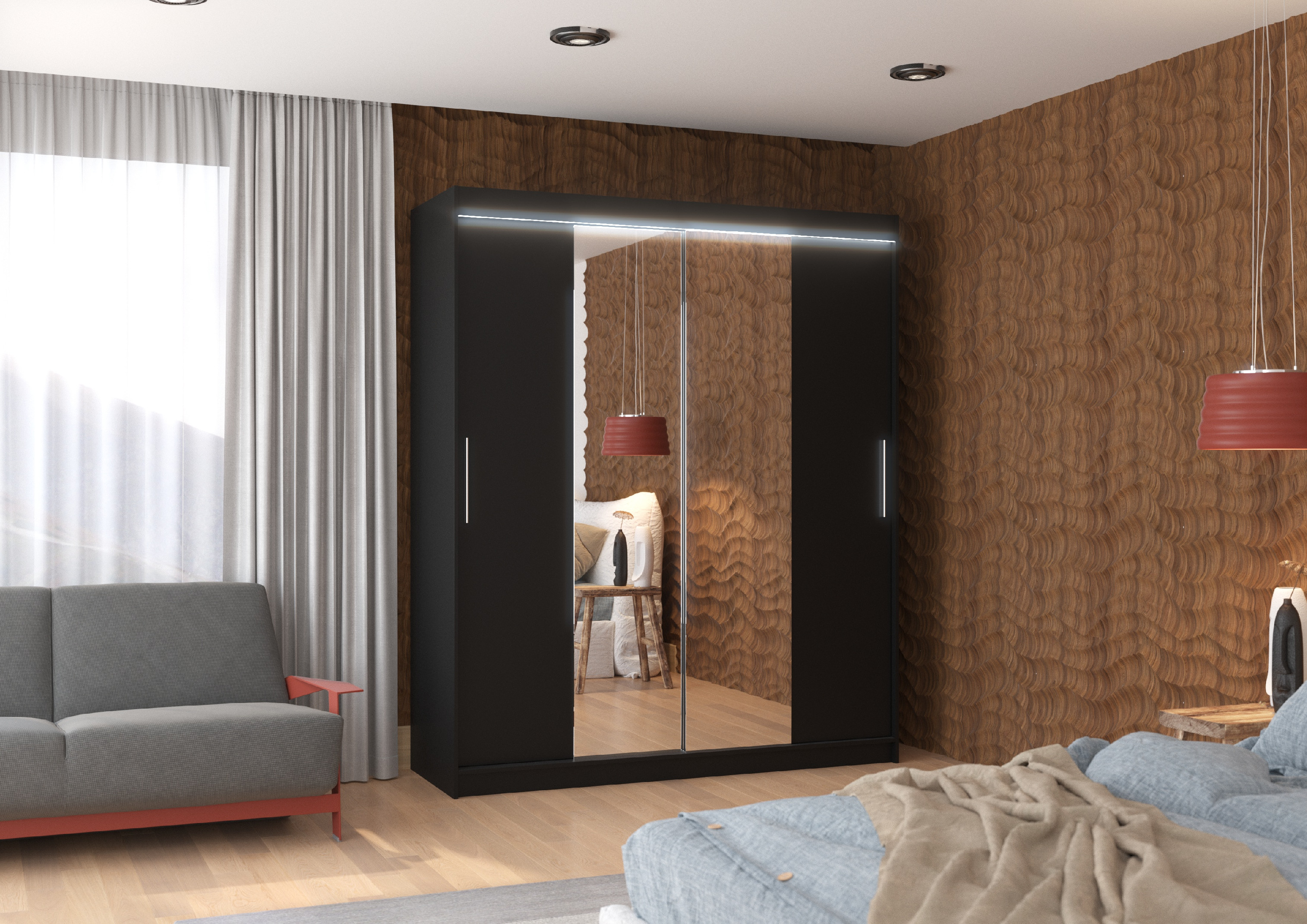 ADRK Šatní zrcadlová skříň posuvná s LED osvětlením DALLAS B 180 L