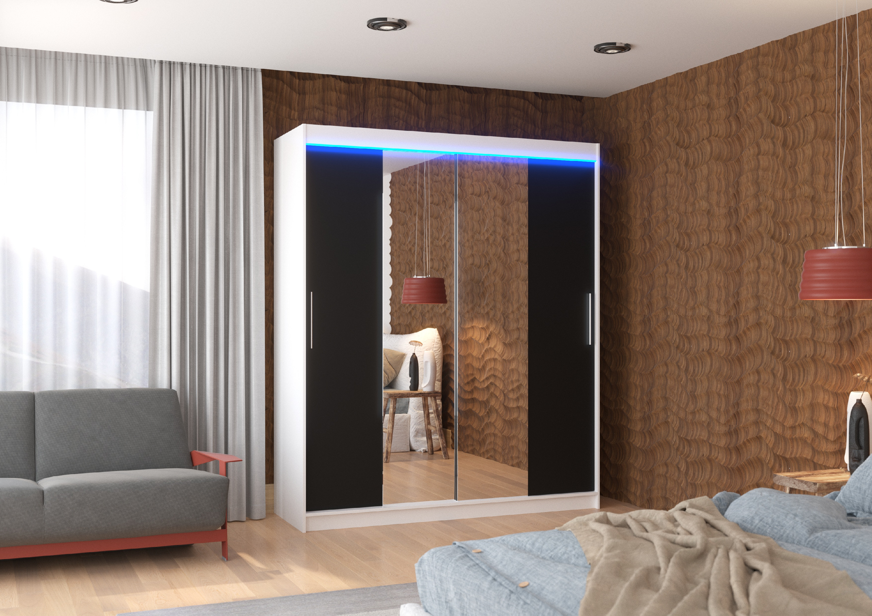 ADRK Šatní zrcadlová skříň posuvná s LED osvětlením DALLAS W-B 180 L