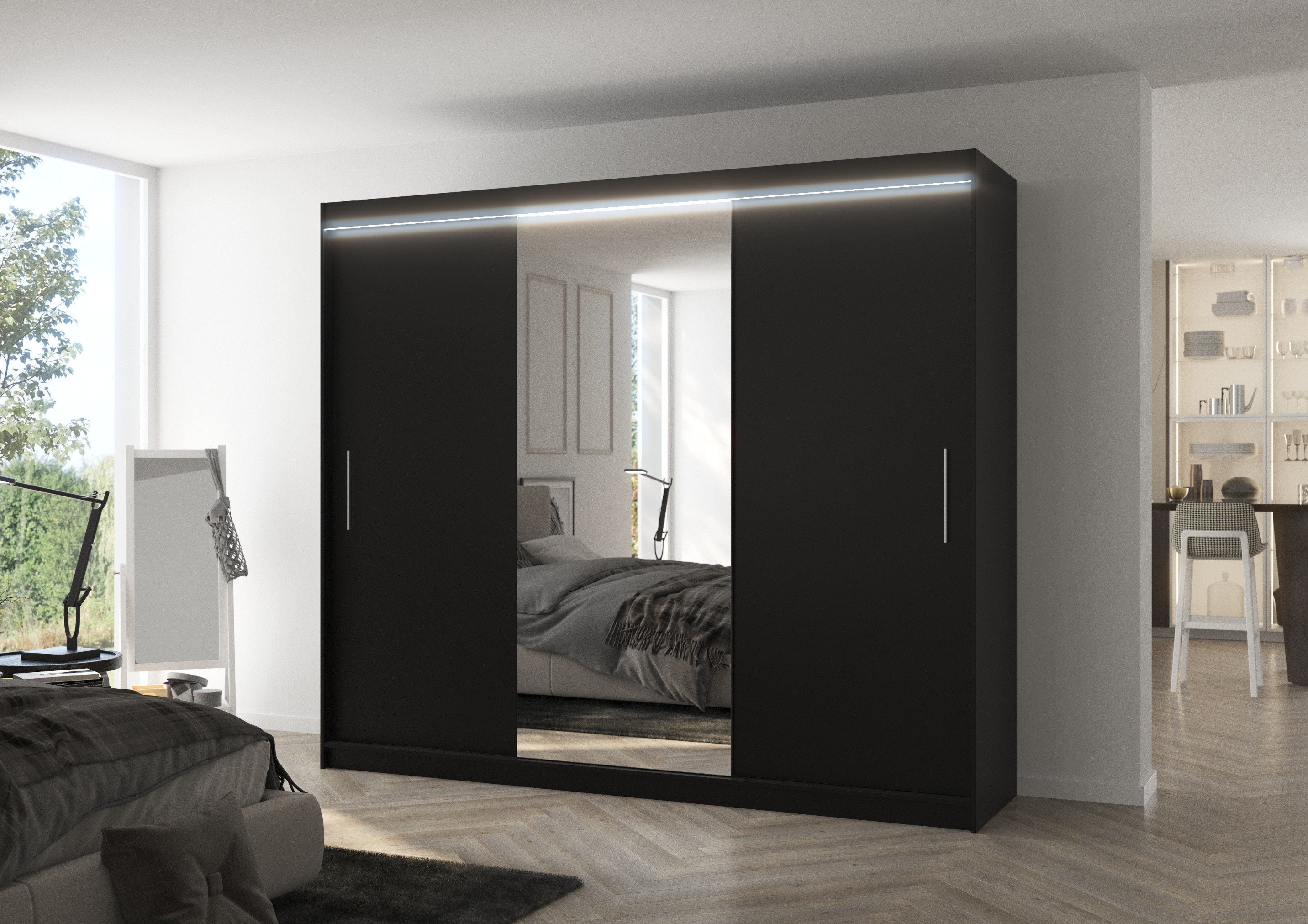 ADRK Šatní zrcadlová skříň posuvná s LED osvětlením DENIS B 250 L