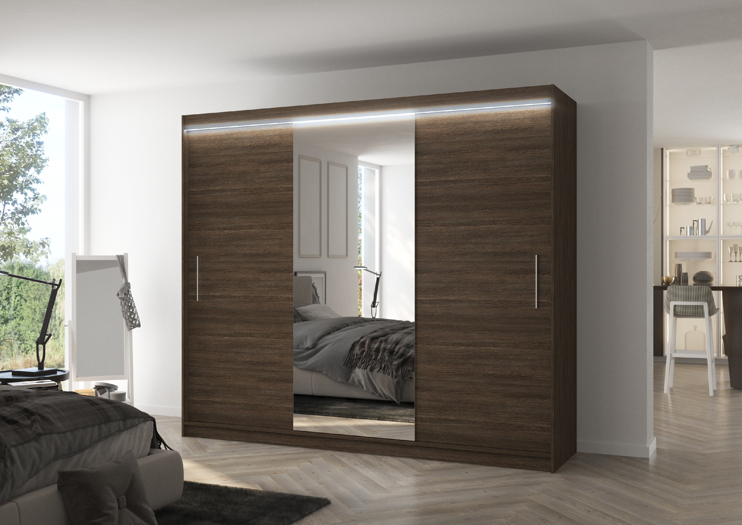 ADRK Šatní zrcadlová skříň posuvná s LED osvětlením DENIS CH 250 L