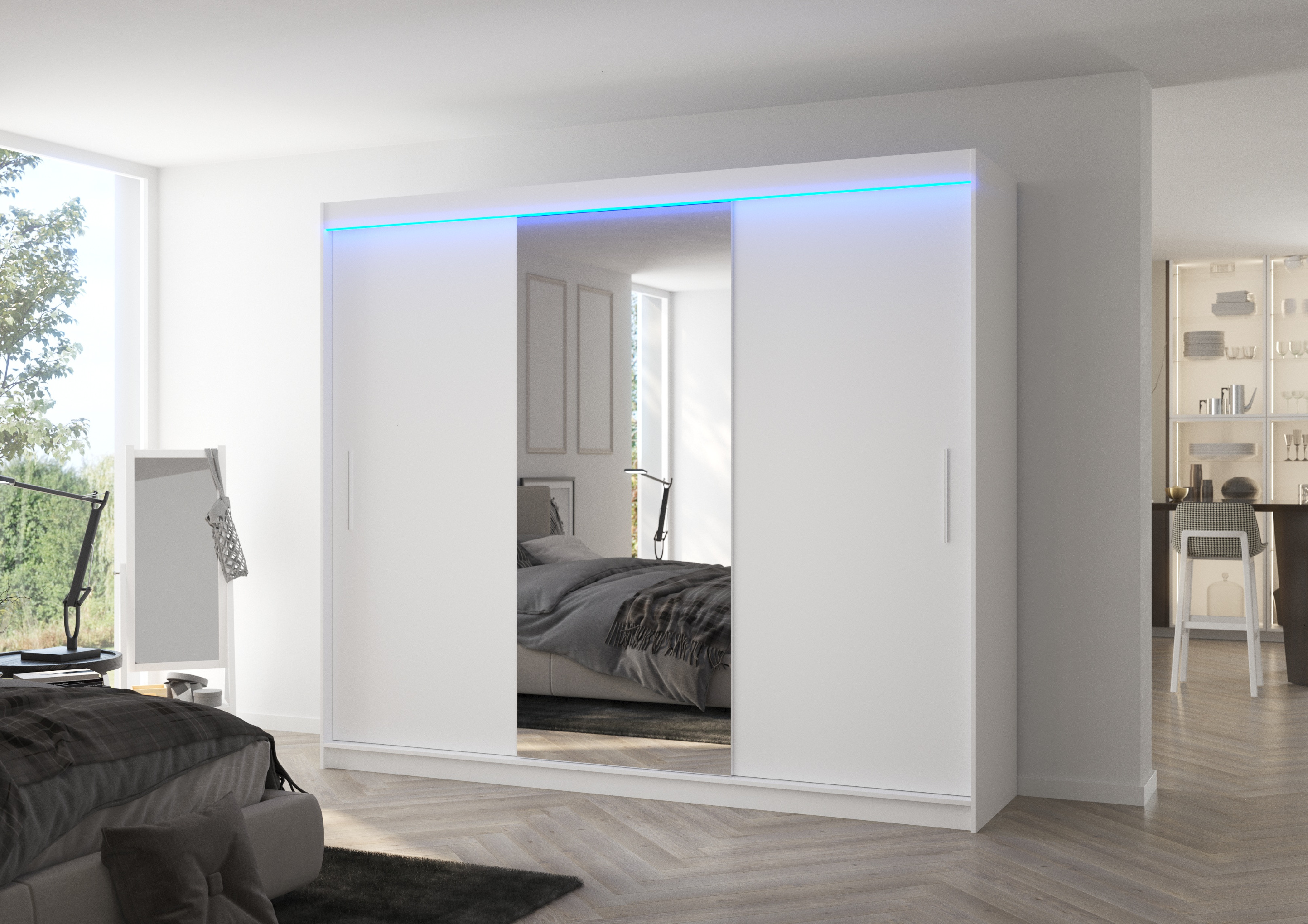 ADRK Šatní zrcadlová skříň posuvná s LED osvětlením DENIS W 250 L
