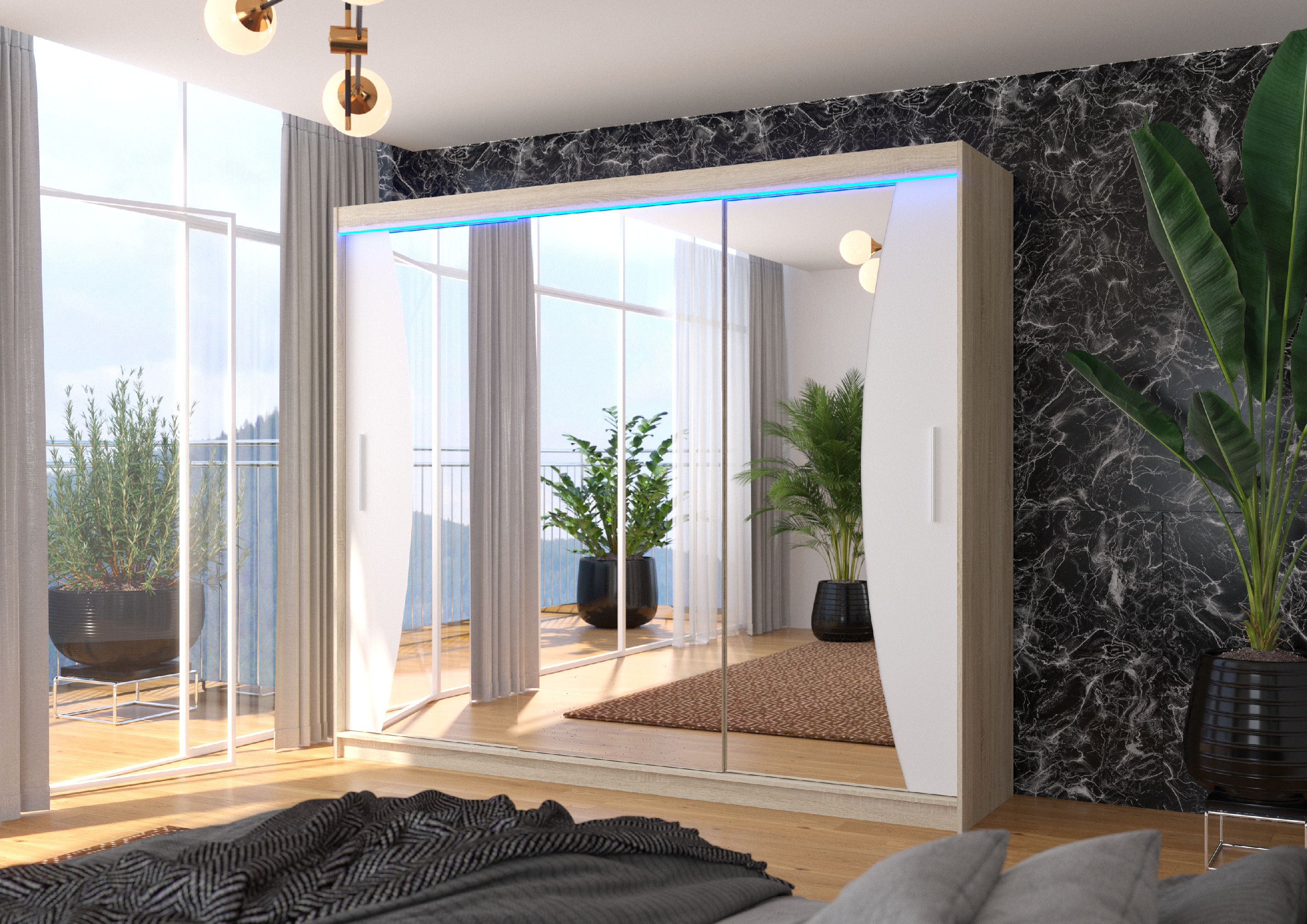 ADRK Šatní zrcadlová skříň posuvná s LED osvětlením DIEGO S-W 250 L