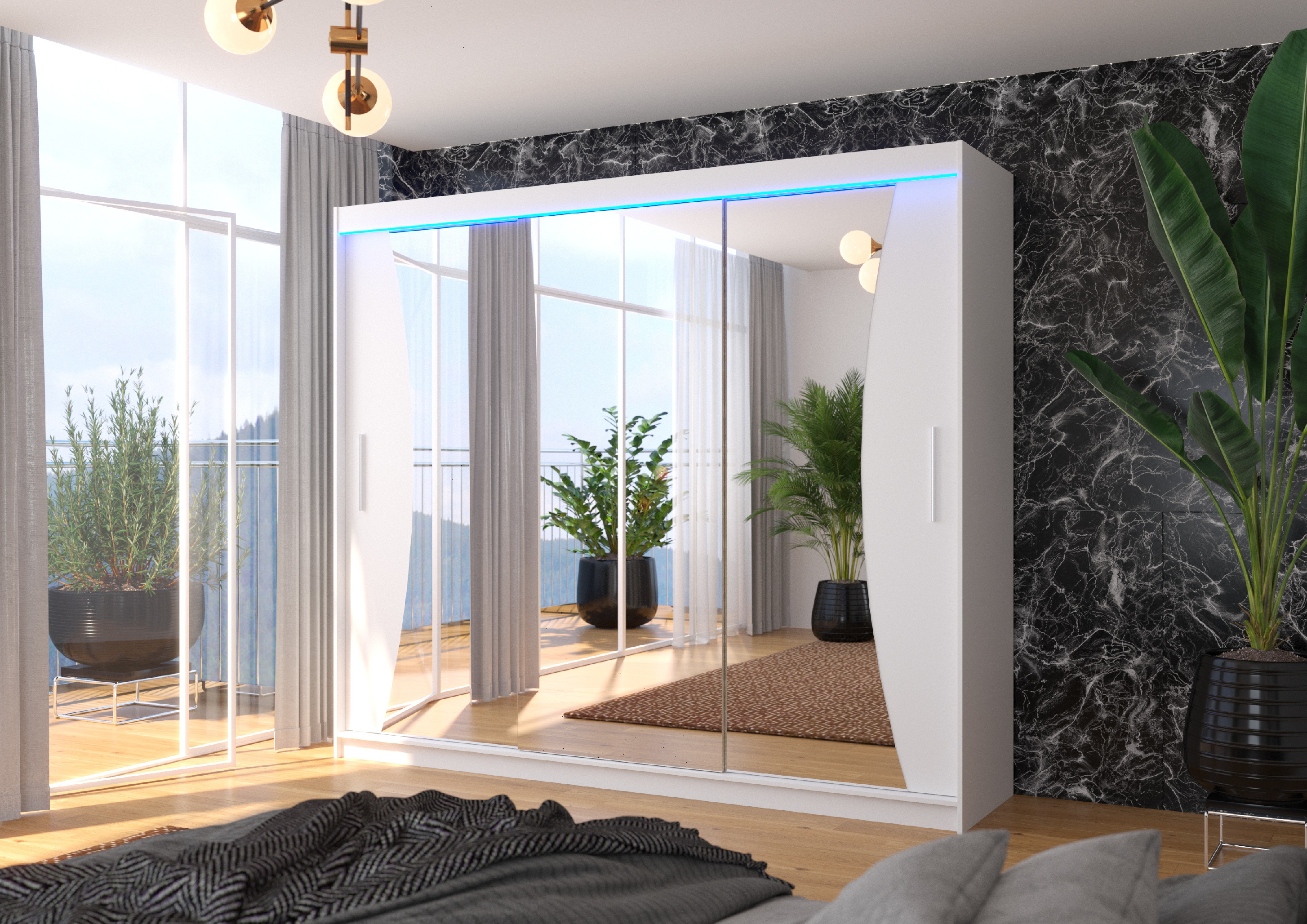 ADRK Šatní zrcadlová skříň posuvná s LED osvětlením DIEGO W 250 L