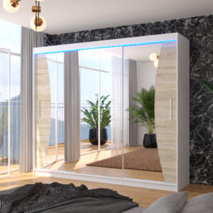 ADRK Šatní zrcadlová skříň posuvná s LED osvětlením DIEGO W-S 250 L
