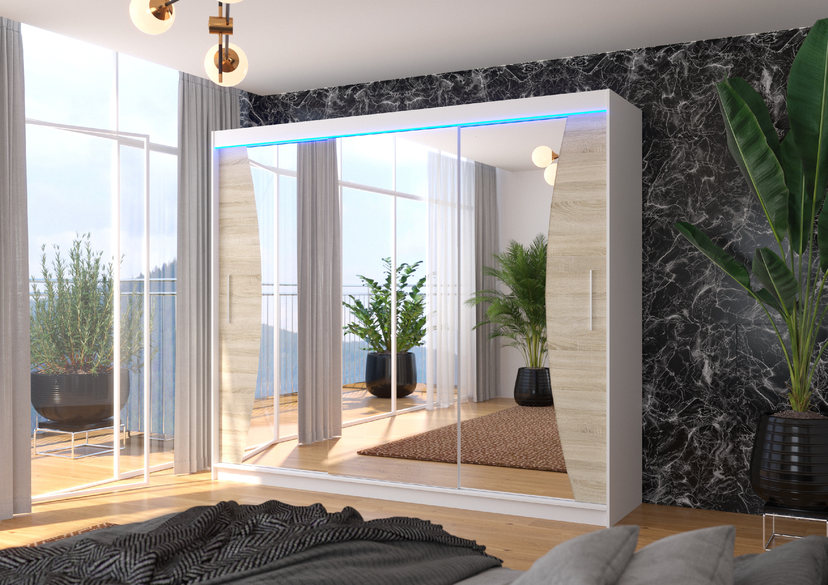 ADRK Šatní zrcadlová skříň posuvná s LED osvětlením DIEGO W-S 250 L