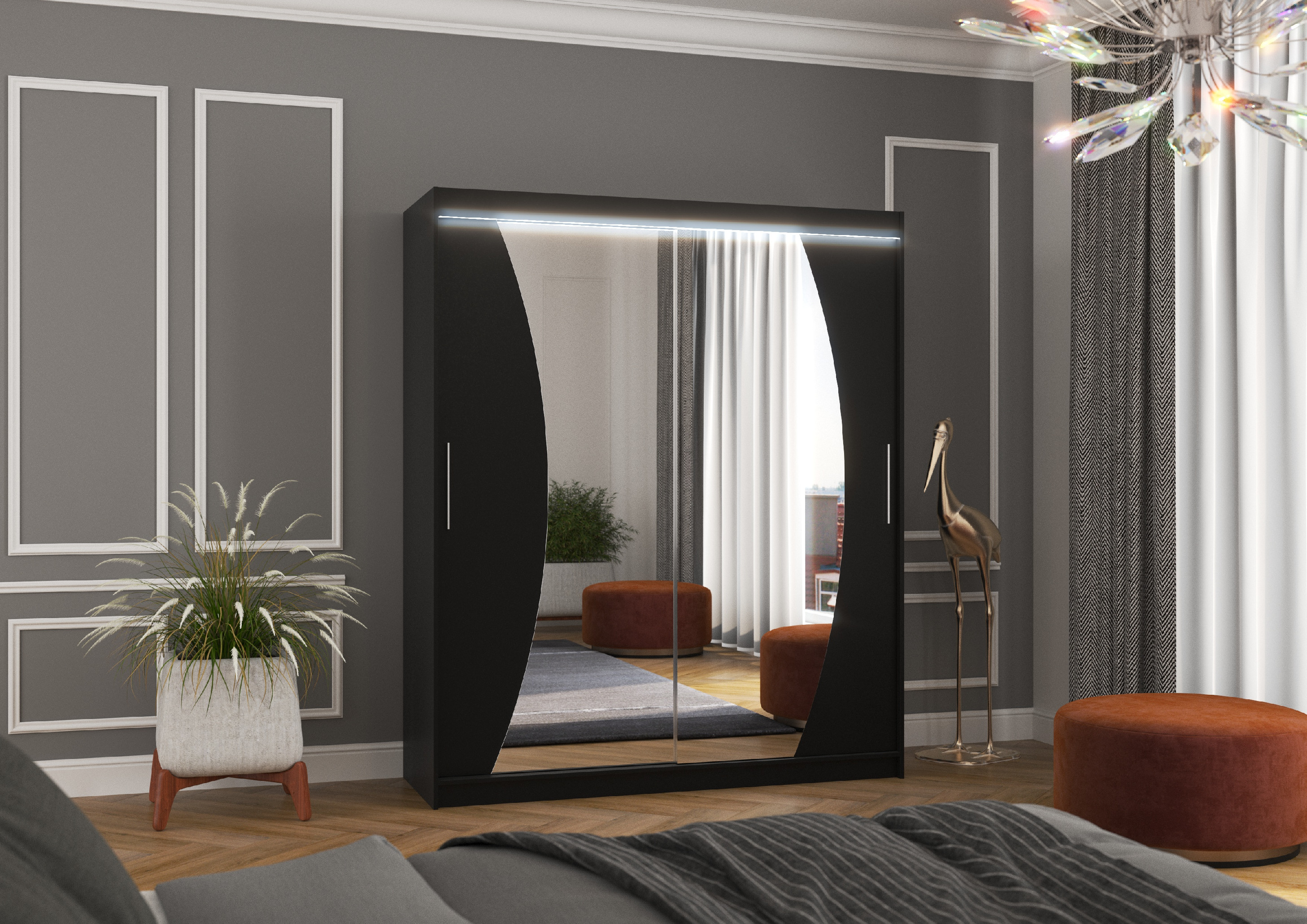 ADRK Šatní zrcadlová skříň posuvná s LED osvětlením DOLORES B 180 L