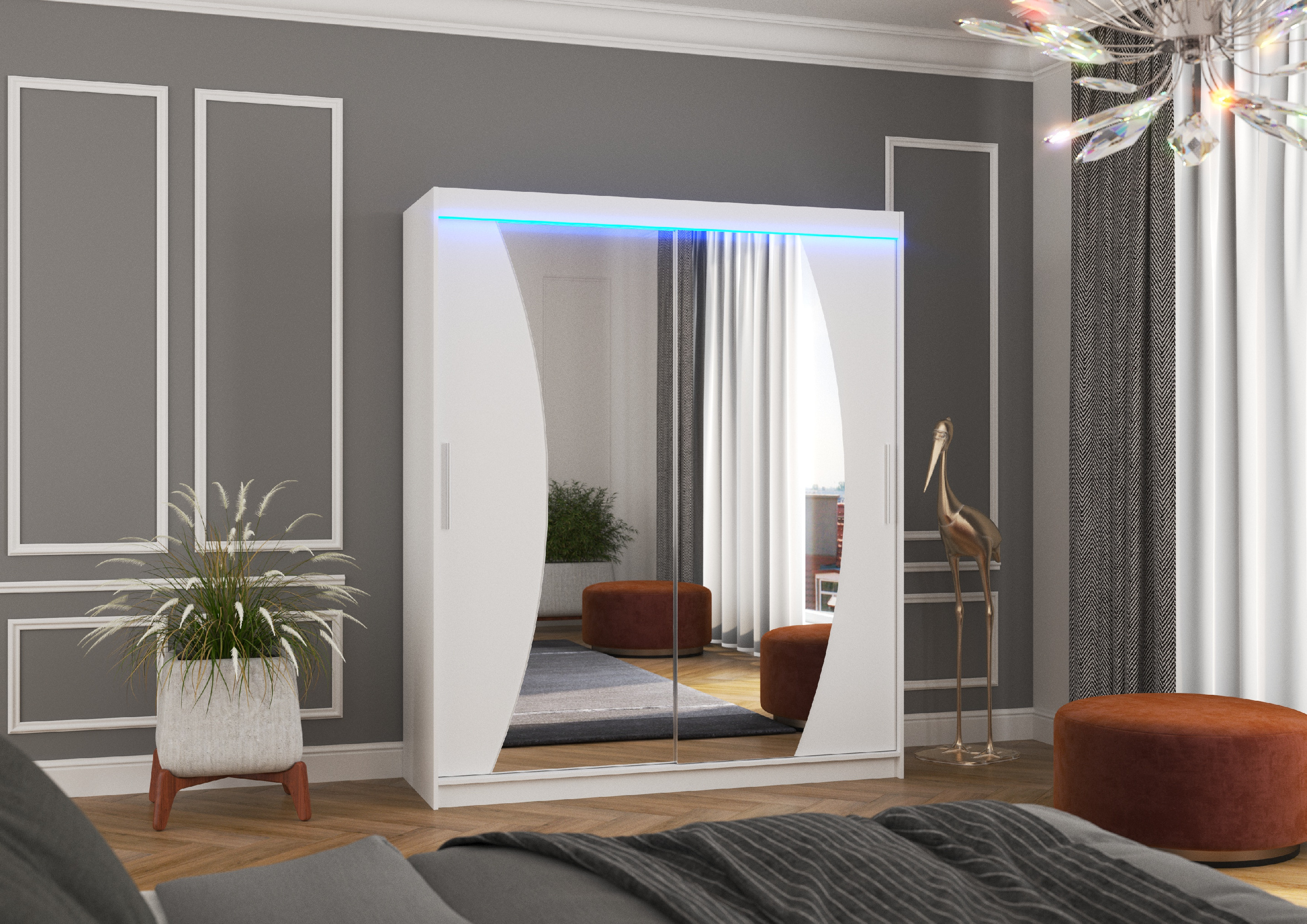 ADRK Šatní zrcadlová skříň posuvná s LED osvětlením DOLORES W 180 L