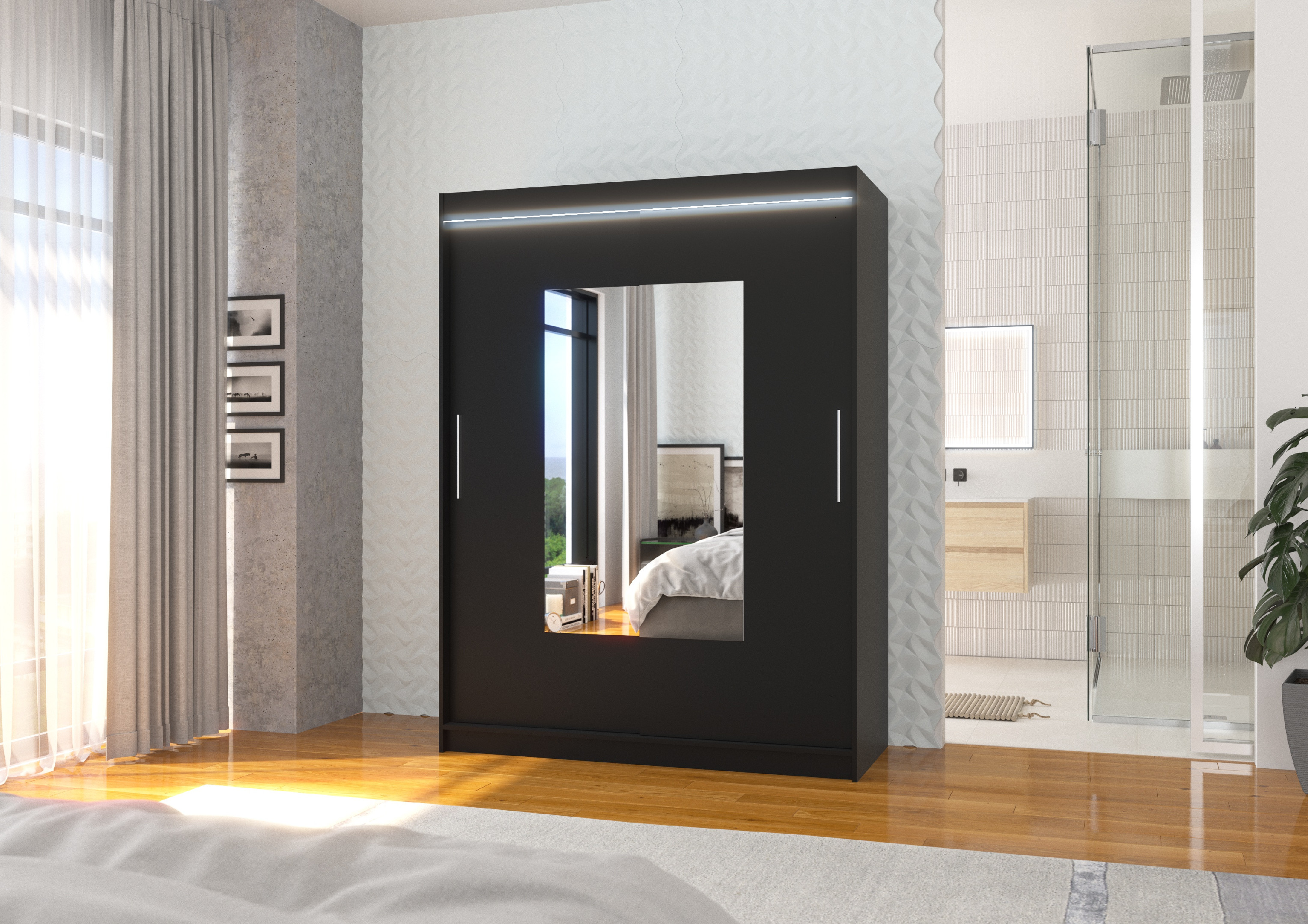 ADRK Šatní zrcadlová skříň posuvná s LED osvětlením DORRIGO B 150 L
