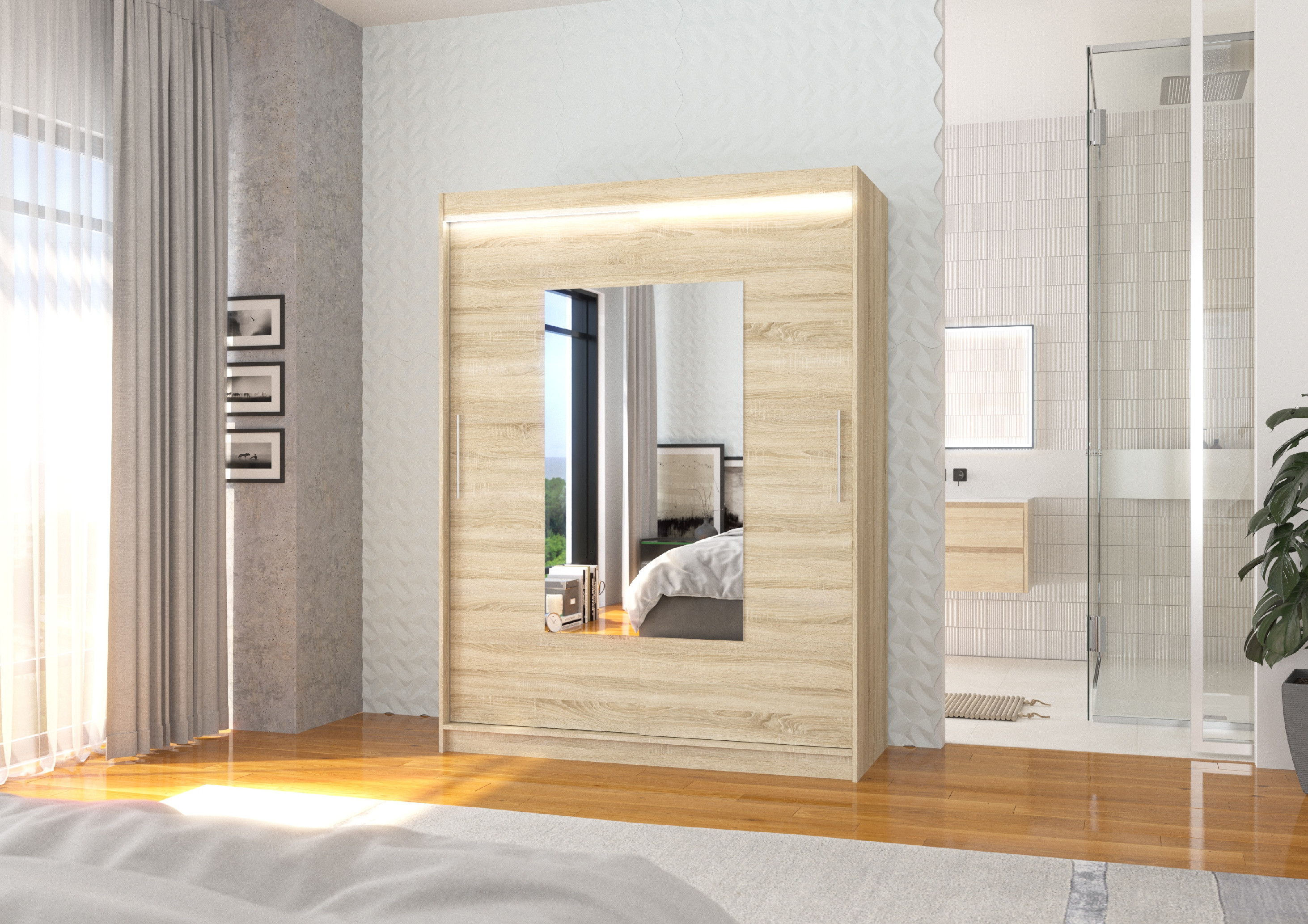 ADRK Šatní zrcadlová skříň posuvná s LED osvětlením DORRIGO S 150 L