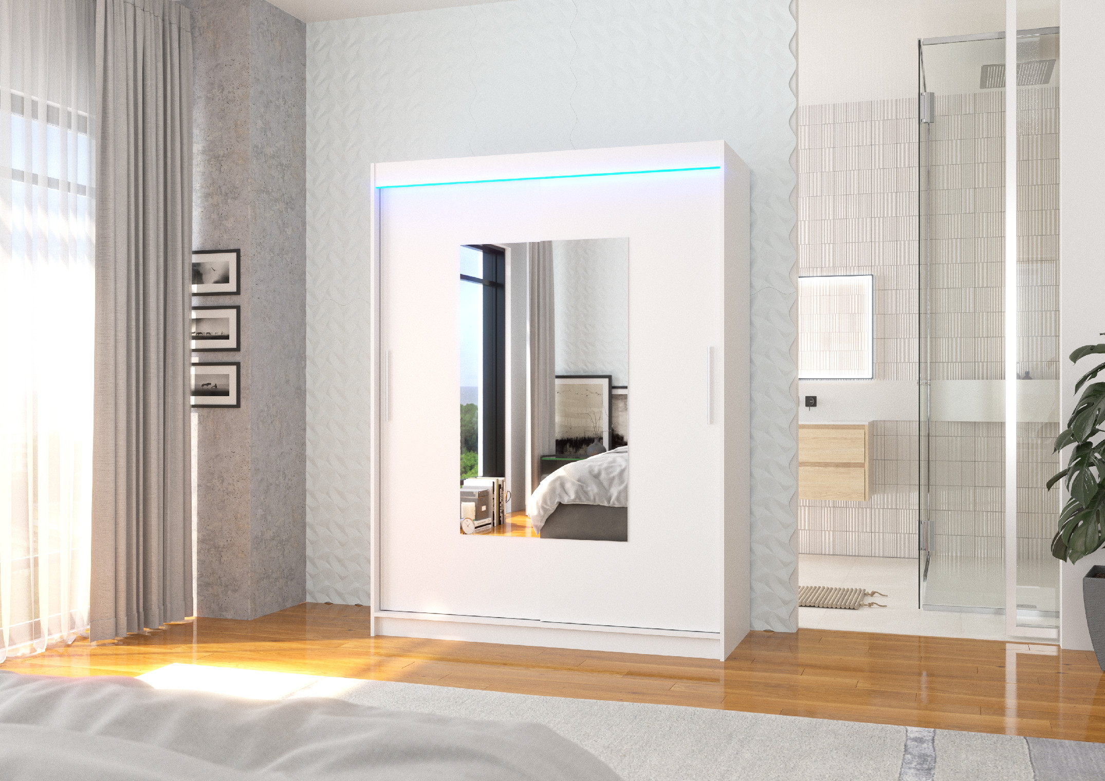 ADRK Šatní zrcadlová skříň posuvná s LED osvětlením DORRIGO W 150 L