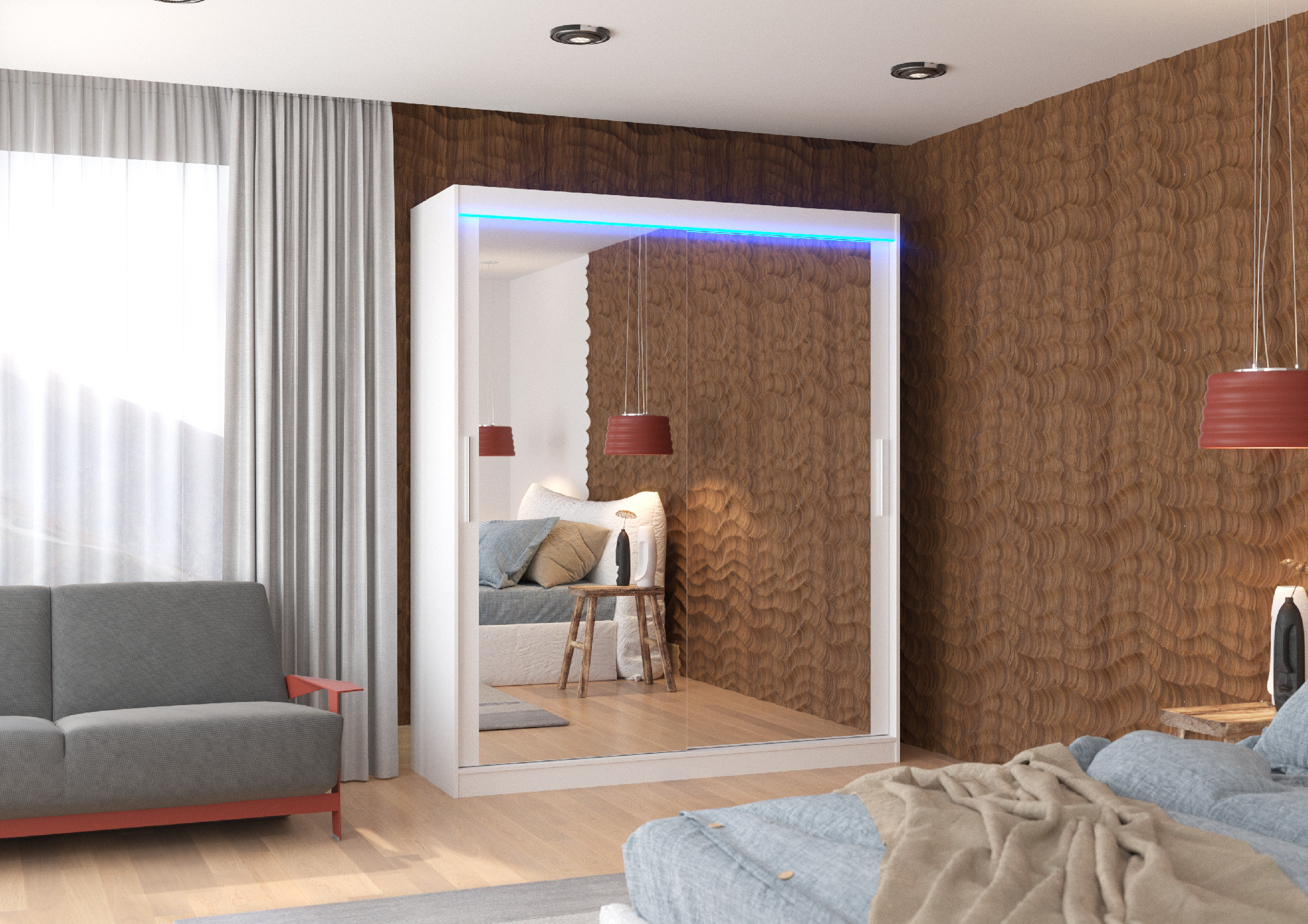 ADRK Šatní zrcadlová skříň posuvná s LED osvětlením ETTORE W180 L